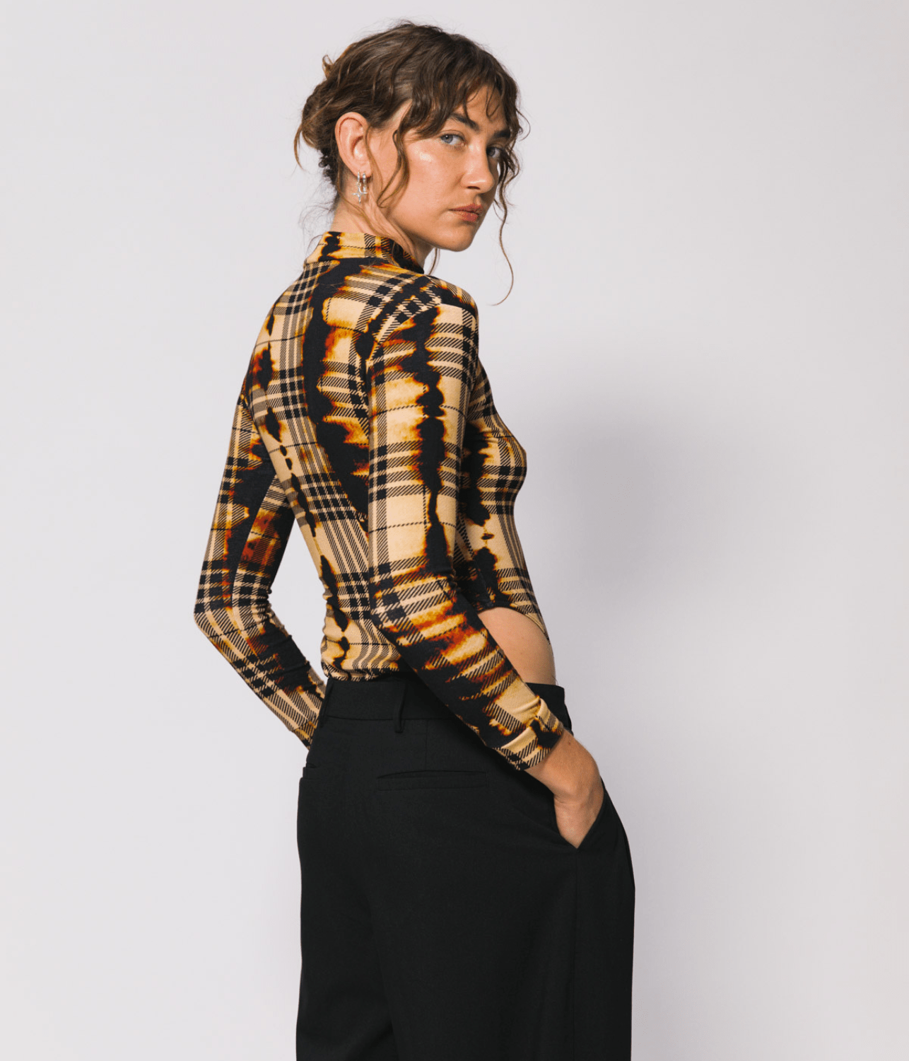 ABSTRACT PLAID LONG SLEEVE BODY SUIT | SOMETHING VERY SPECIAL SOMETHING VERY SPECIAL ABSTRACT PLAID LONG SLEEVE BODY SUIT