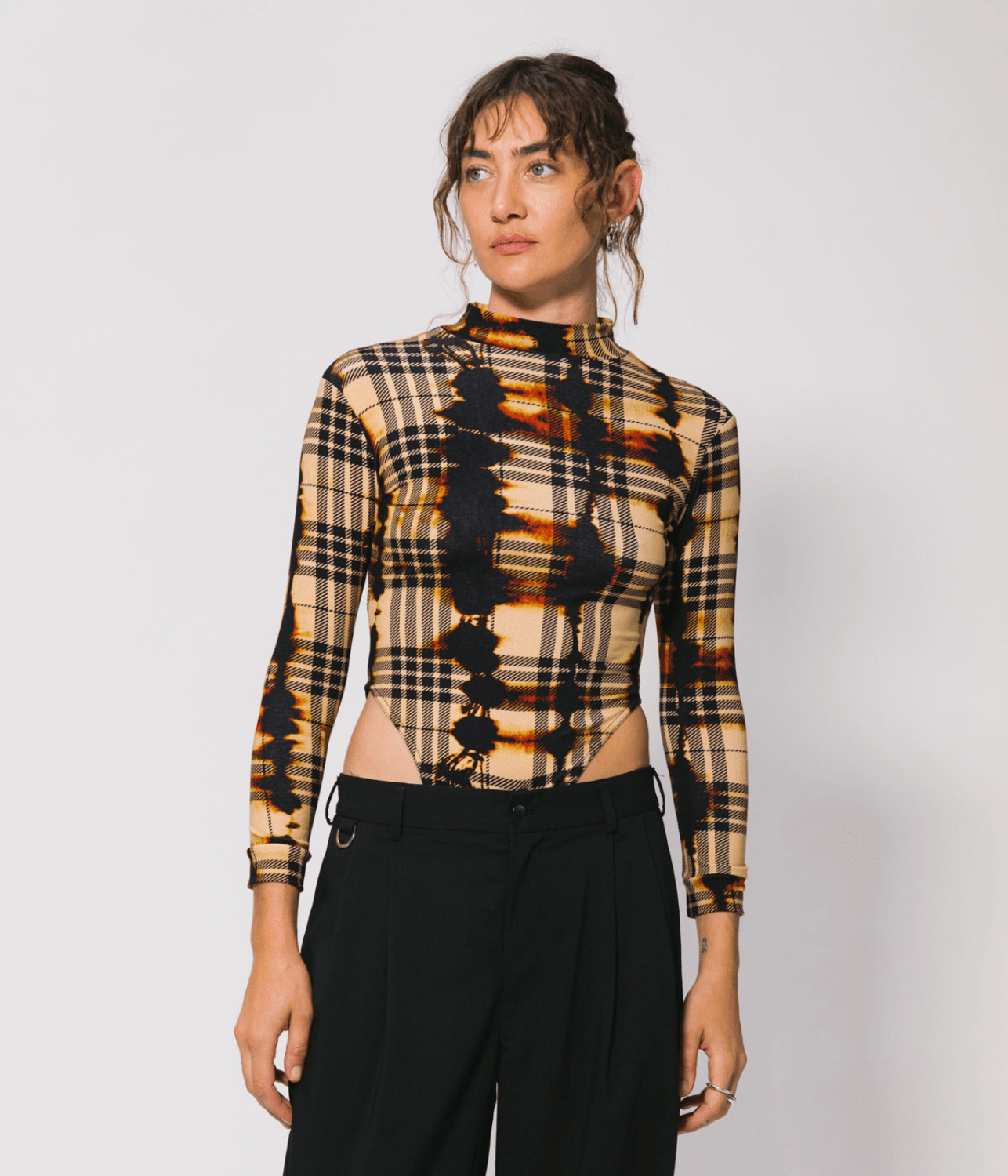ABSTRACT PLAID LONG SLEEVE BODY SUIT | SOMETHING VERY SPECIAL SOMETHING VERY SPECIAL ABSTRACT PLAID LONG SLEEVE BODY SUIT