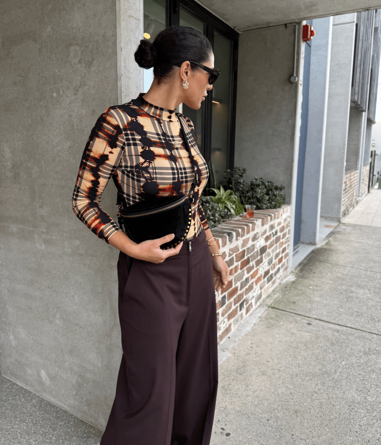 ABSTRACT PLAID LONG SLEEVE BODY SUIT | SOMETHING VERY SPECIAL SOMETHING VERY SPECIAL ABSTRACT PLAID LONG SLEEVE BODY SUIT