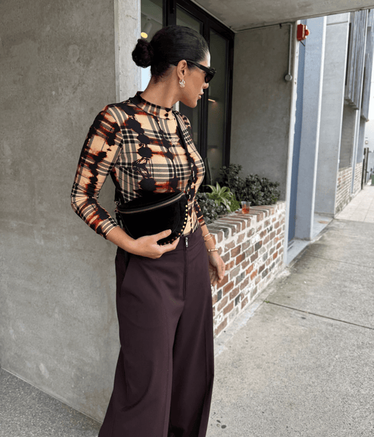 ABSTRACT PLAID LONG SLEEVE BODY SUIT | SOMETHING VERY SPECIAL SOMETHING VERY SPECIAL ABSTRACT PLAID LONG SLEEVE BODY SUIT