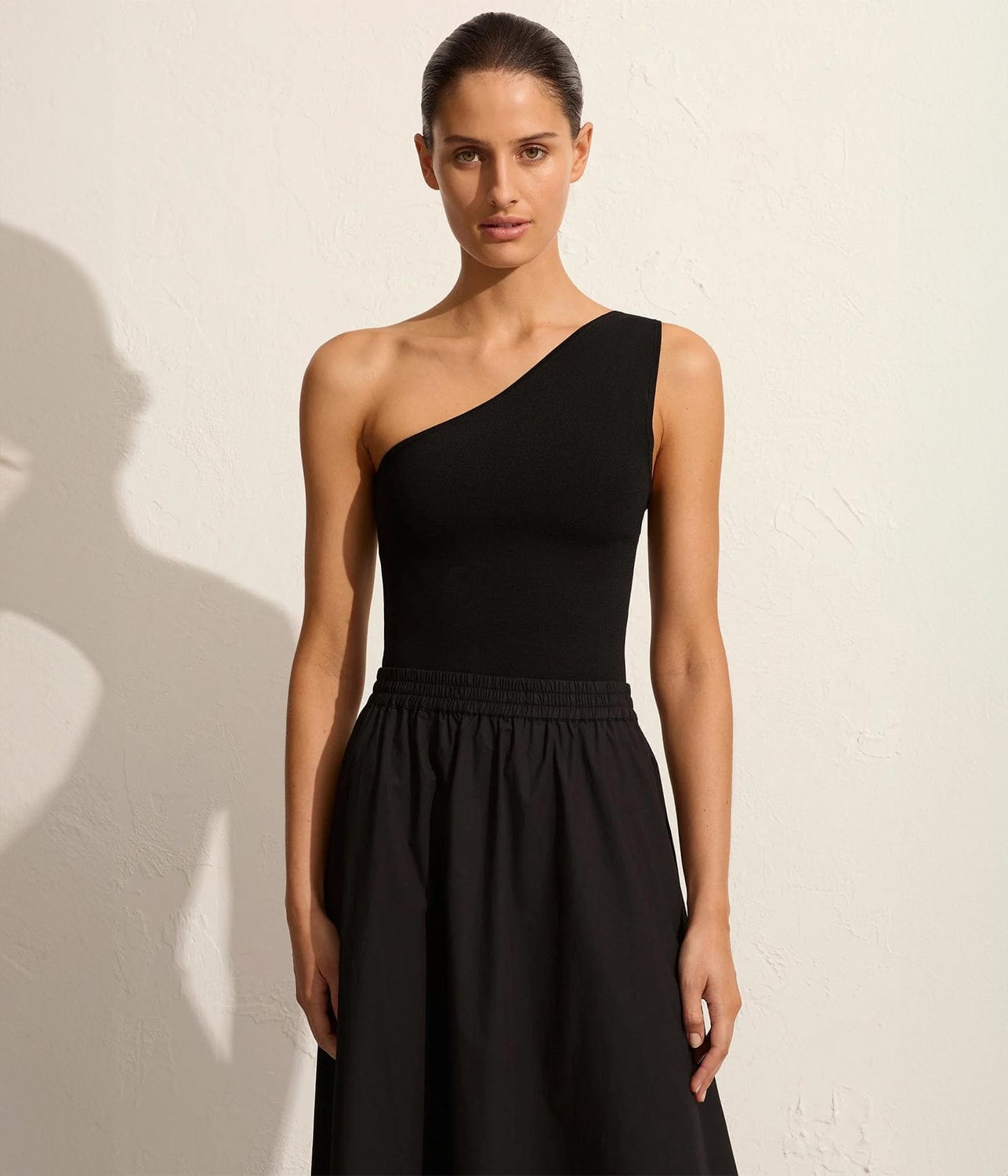 ASYMMETRIC KNIT TANK- BLACK | MATTEAU | MATTEAU ASYMMETRIC KNIT TANK- BLACK