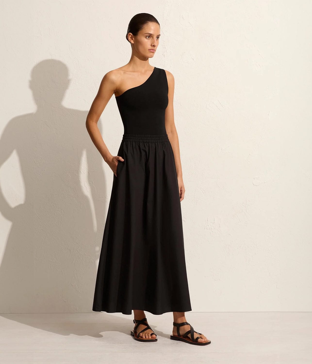 ASYMMETRIC KNIT TANK- BLACK | MATTEAU | MATTEAU ASYMMETRIC KNIT TANK- BLACK