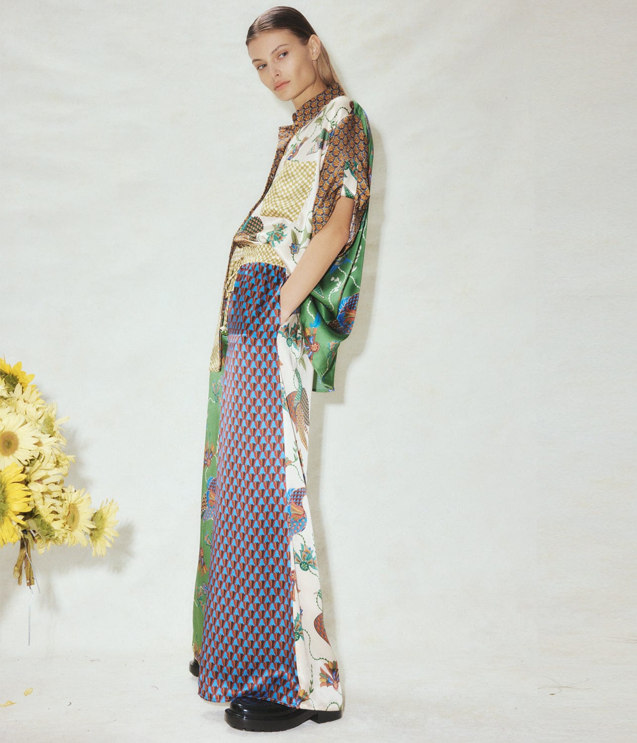 BIRDIE SPLICED PANT- MULTI | ALEMAIS | ALEMAIS BIRDIE SPLICED PANT- MULTI