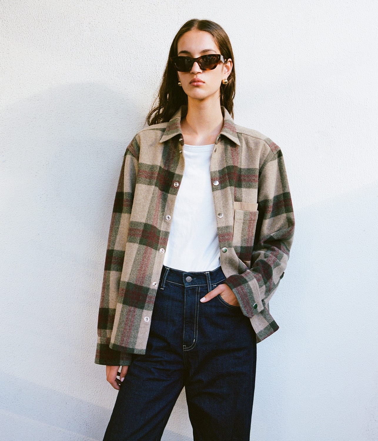 CHECK OVERSHIRT- CREAM/KHAKI | BASSIKE | Bassike CHECK OVERSHIRT- CREAM/KHAKI
