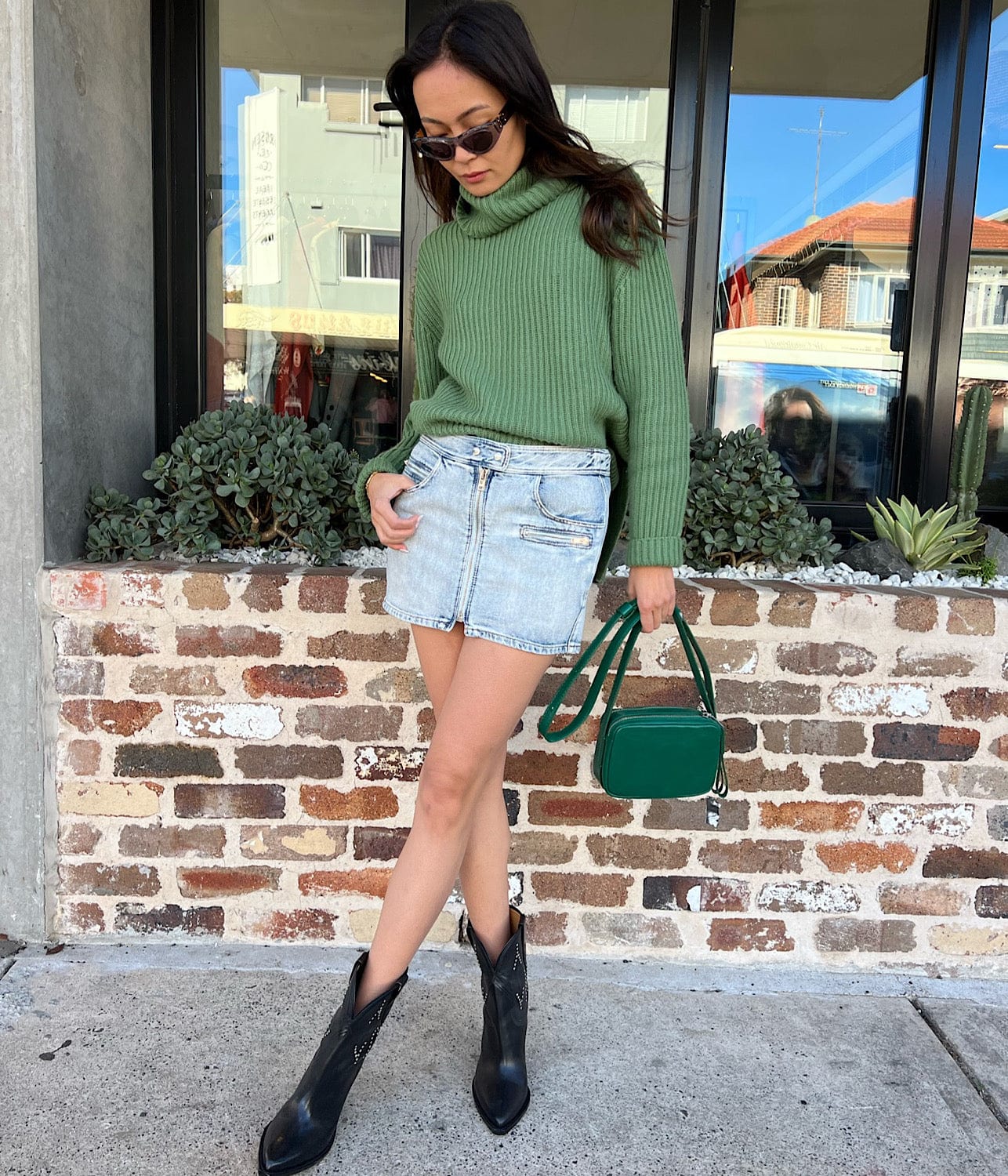 CHUNKY OVERSIZED TURTLENECK- GREEN | BASSIKE | Bassike CHUNKY OVERSIZED TURTLENECK- GREEN