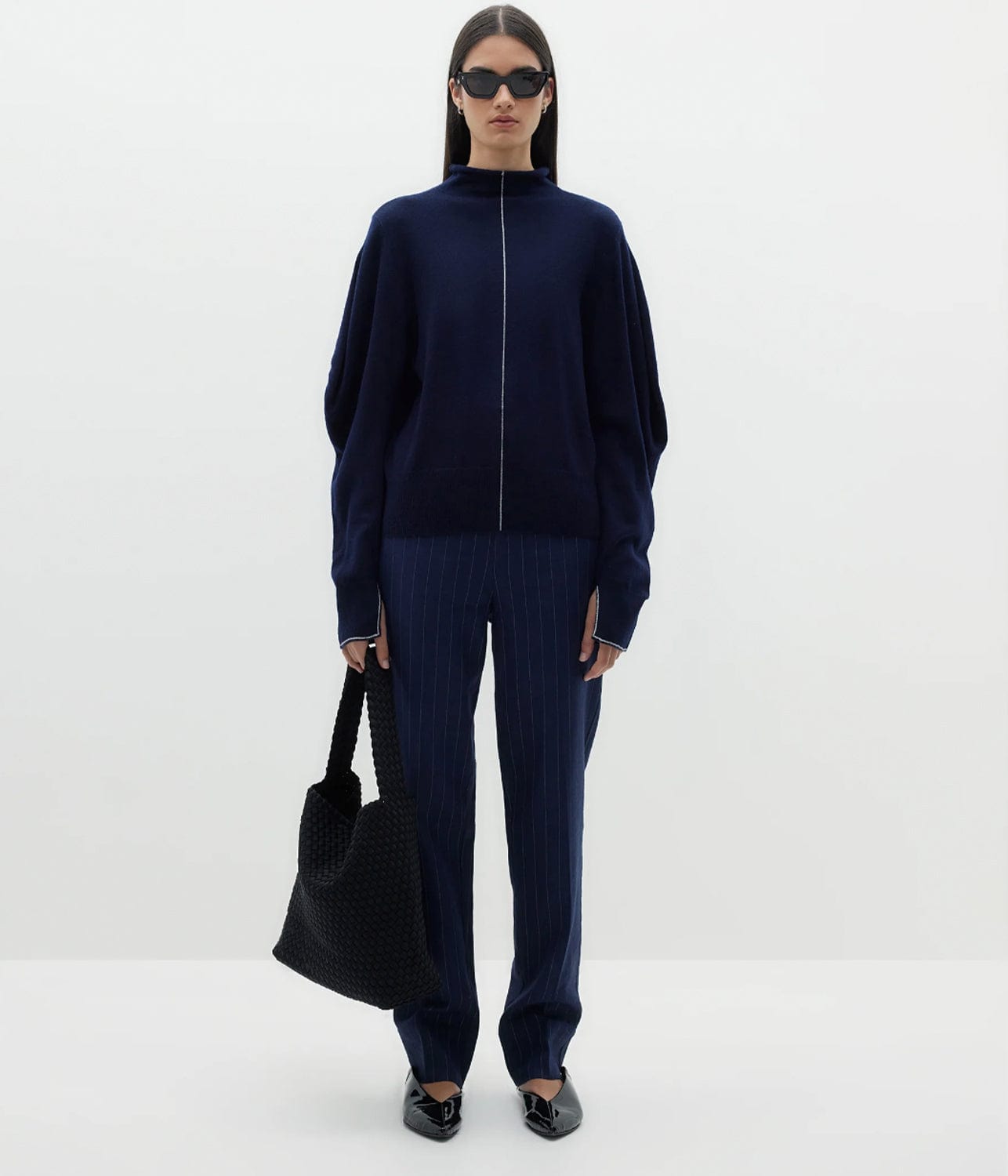CONTRAST DETAIL ENGINEERED KNIT- INK | BASSIKE | Bassike CONTRAST DETAIL ENGINEERED KNIT- INK