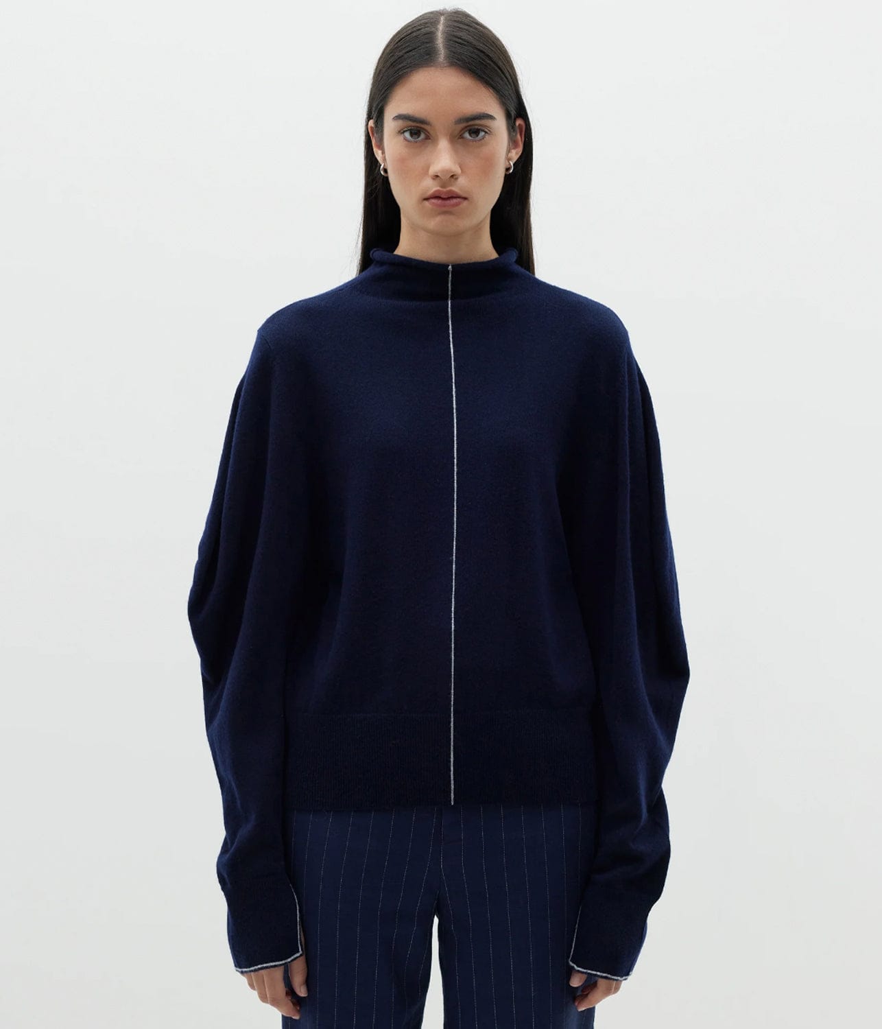 CONTRAST DETAIL ENGINEERED KNIT- INK | BASSIKE | Bassike CONTRAST DETAIL ENGINEERED KNIT- INK