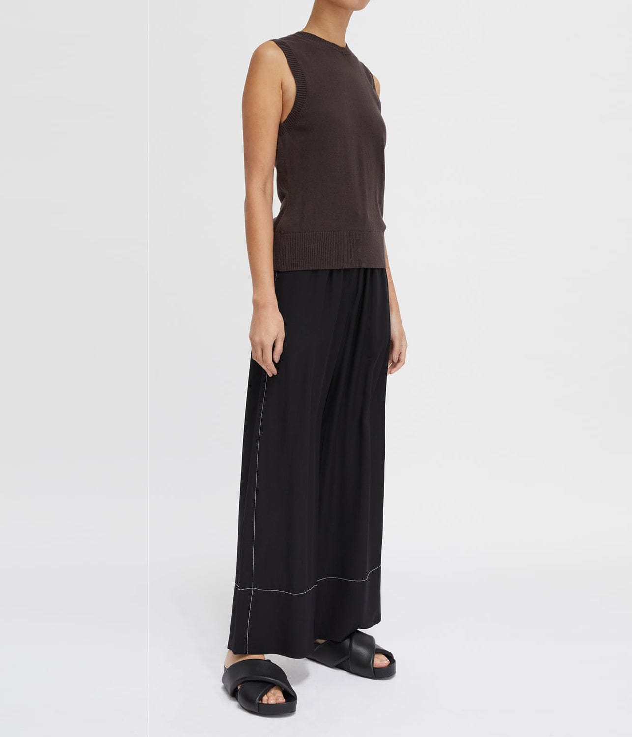 COTTON CASHMERE CREW NECK TANK- CHOCOLATE | LEE MATHEWS | LEE MATHEWS COTTON CASHMERE CREW NECK TANK- CHOCOLATE