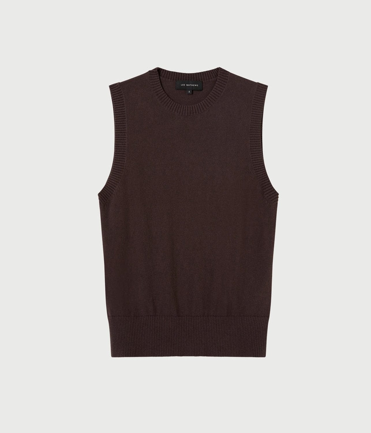 COTTON CASHMERE CREW NECK TANK- CHOCOLATE | LEE MATHEWS | LEE MATHEWS COTTON CASHMERE CREW NECK TANK- CHOCOLATE