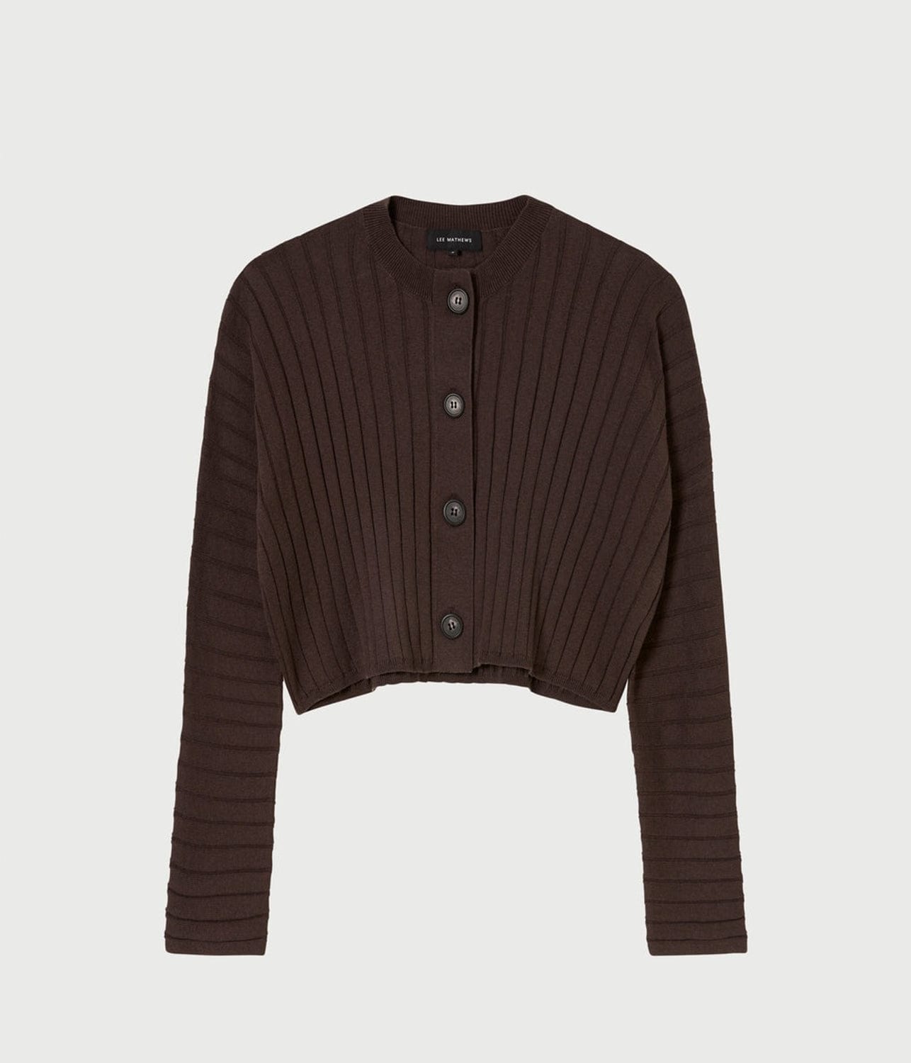 COTTON CASHMERE RIBBED CARDIGAN- CHOCOLATE | LEE MATHEWS | LEE MATHEWS COTTON CASHMERE RIBBED CARDIGAN- CHOCOLATE