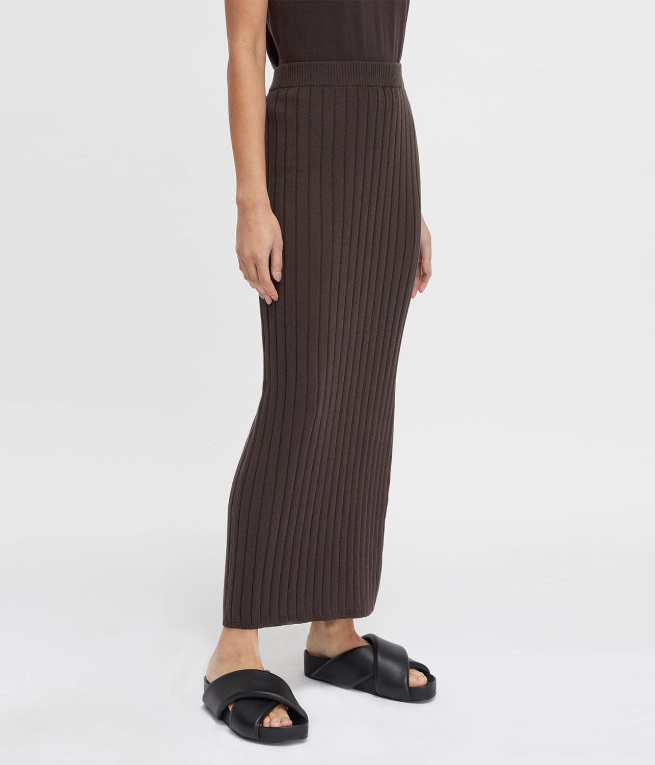 COTTON CASHMERE RIBBED SKIRT- CHOCOLATE | LEE MATHEWS | LEE MATHEWS COTTON CASHMERE RIBBED SKIRT- CHOCOLATE