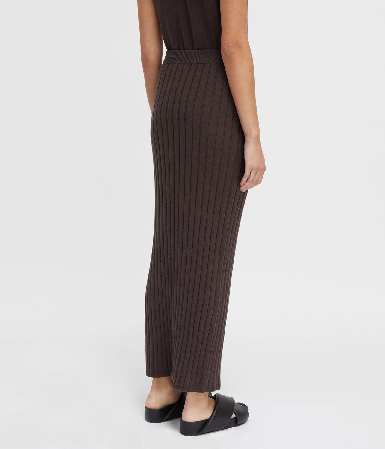 COTTON CASHMERE RIBBED SKIRT- CHOCOLATE | LEE MATHEWS | LEE MATHEWS COTTON CASHMERE RIBBED SKIRT- CHOCOLATE