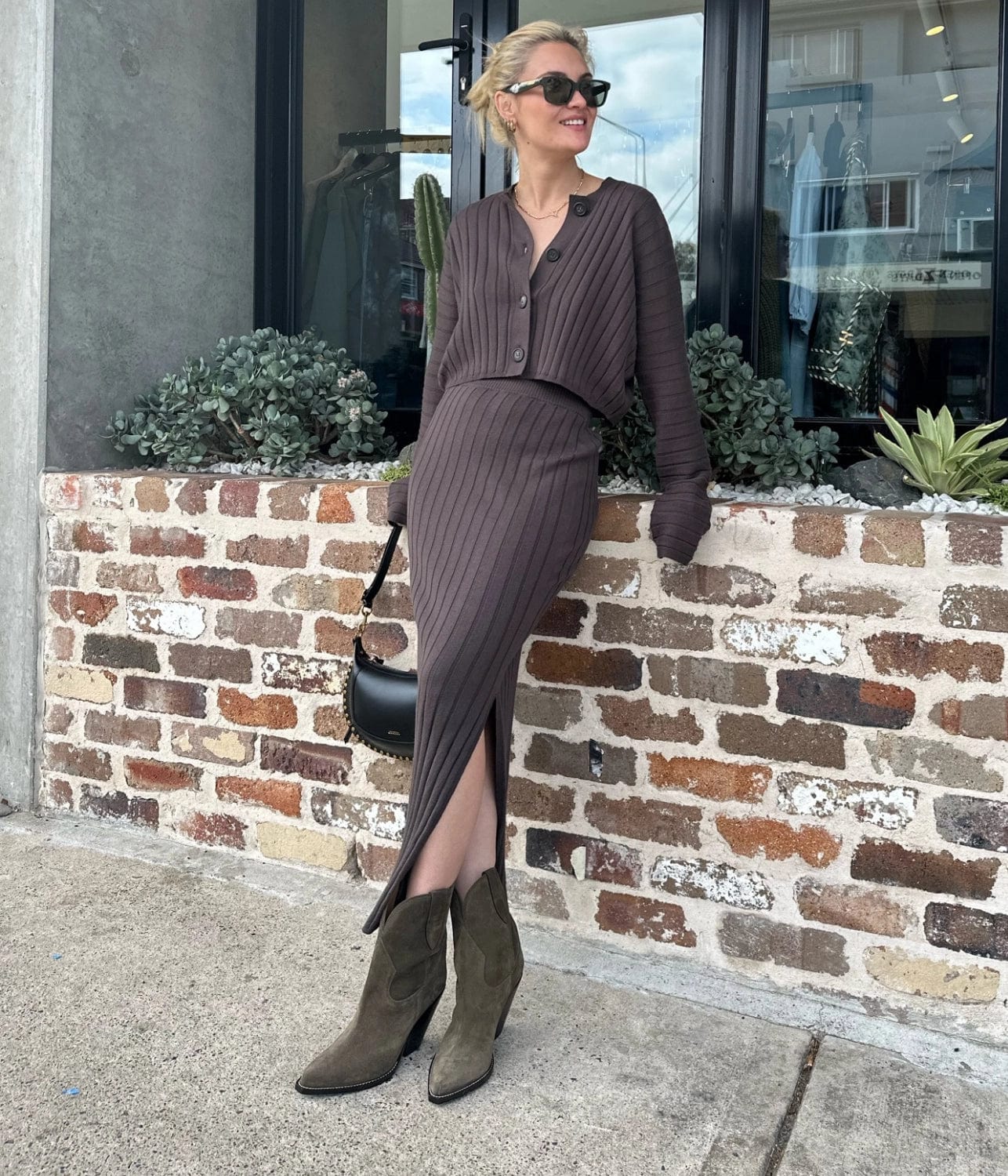 COTTON CASHMERE RIBBED SKIRT- CHOCOLATE | LEE MATHEWS | LEE MATHEWS COTTON CASHMERE RIBBED SKIRT- CHOCOLATE