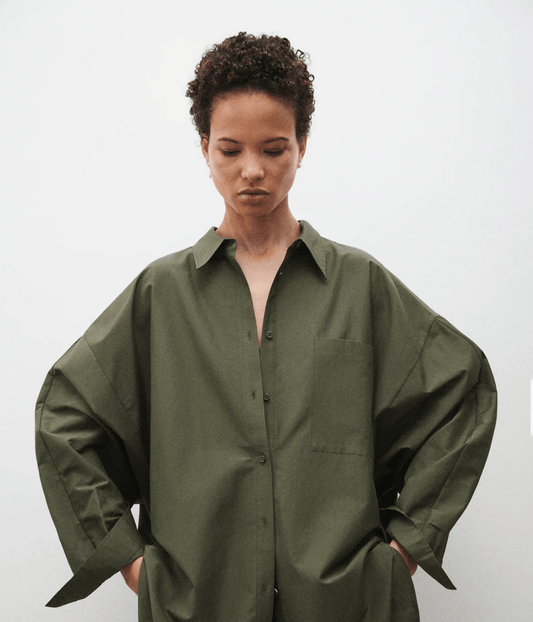COTTON SILK ROUND SHIRT PINE | SILK LAUNDRY SILK LAUNDRY COTTON SILK ROUND SHIRT PINE