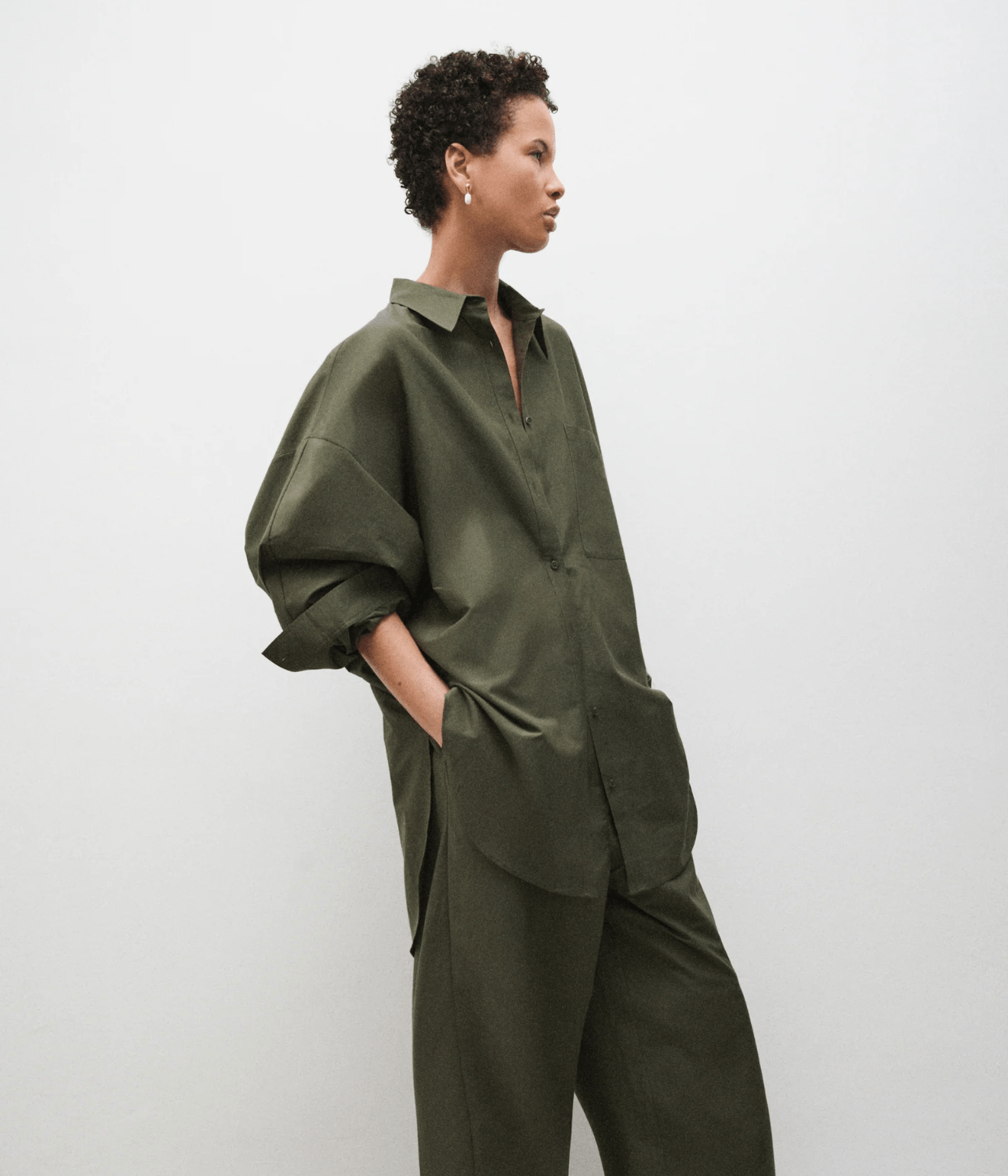 COTTON SILK ROUND SHIRT PINE | SILK LAUNDRY SILK LAUNDRY COTTON SILK ROUND SHIRT PINE