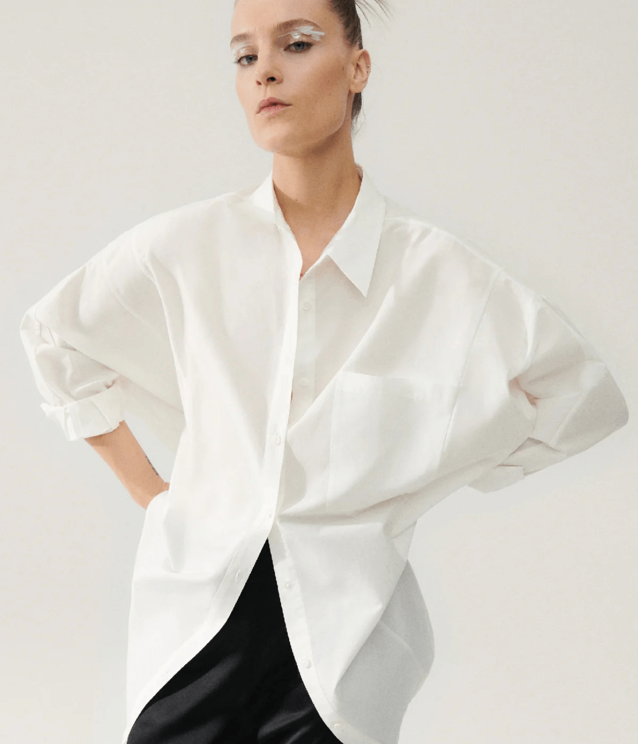 COTTON SILK ROUND SHIRT WHITE | SILK LAUNDRY SILK LAUNDRY COTTON SILK ROUND SHIRT WHITE