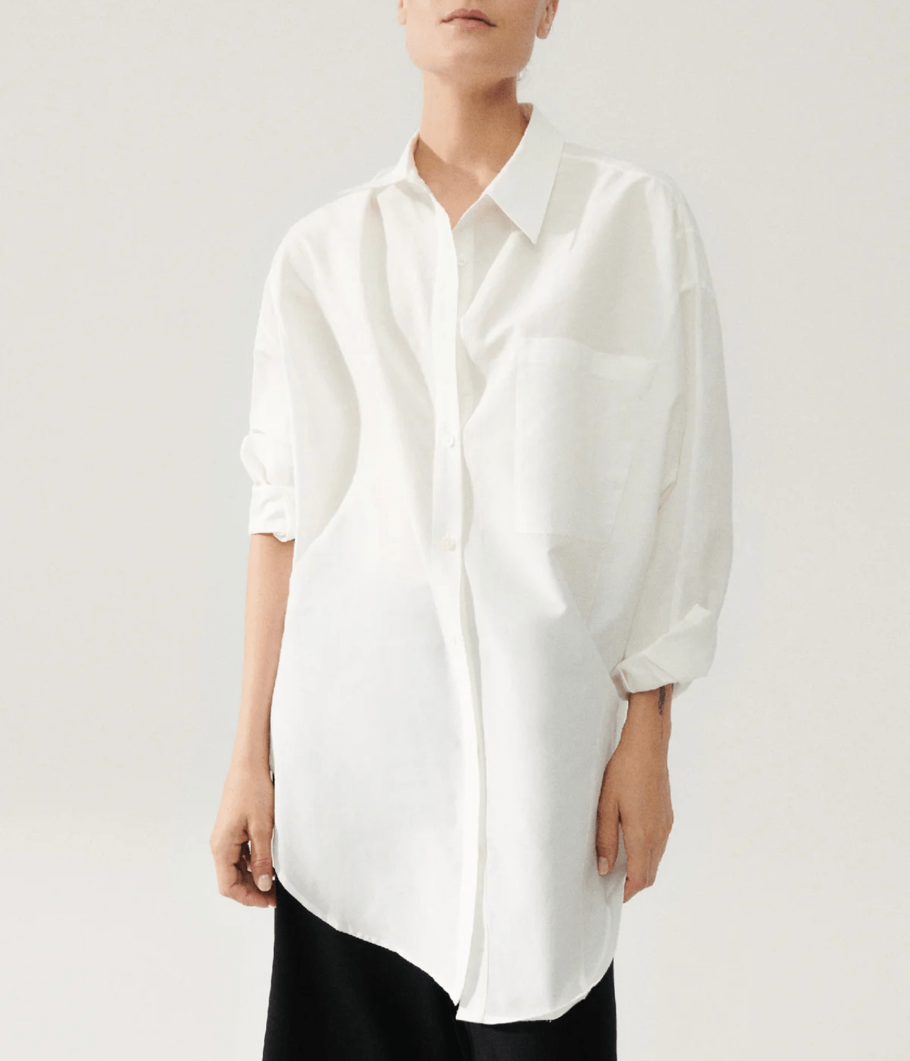 COTTON SILK ROUND SHIRT WHITE | SILK LAUNDRY SILK LAUNDRY COTTON SILK ROUND SHIRT WHITE