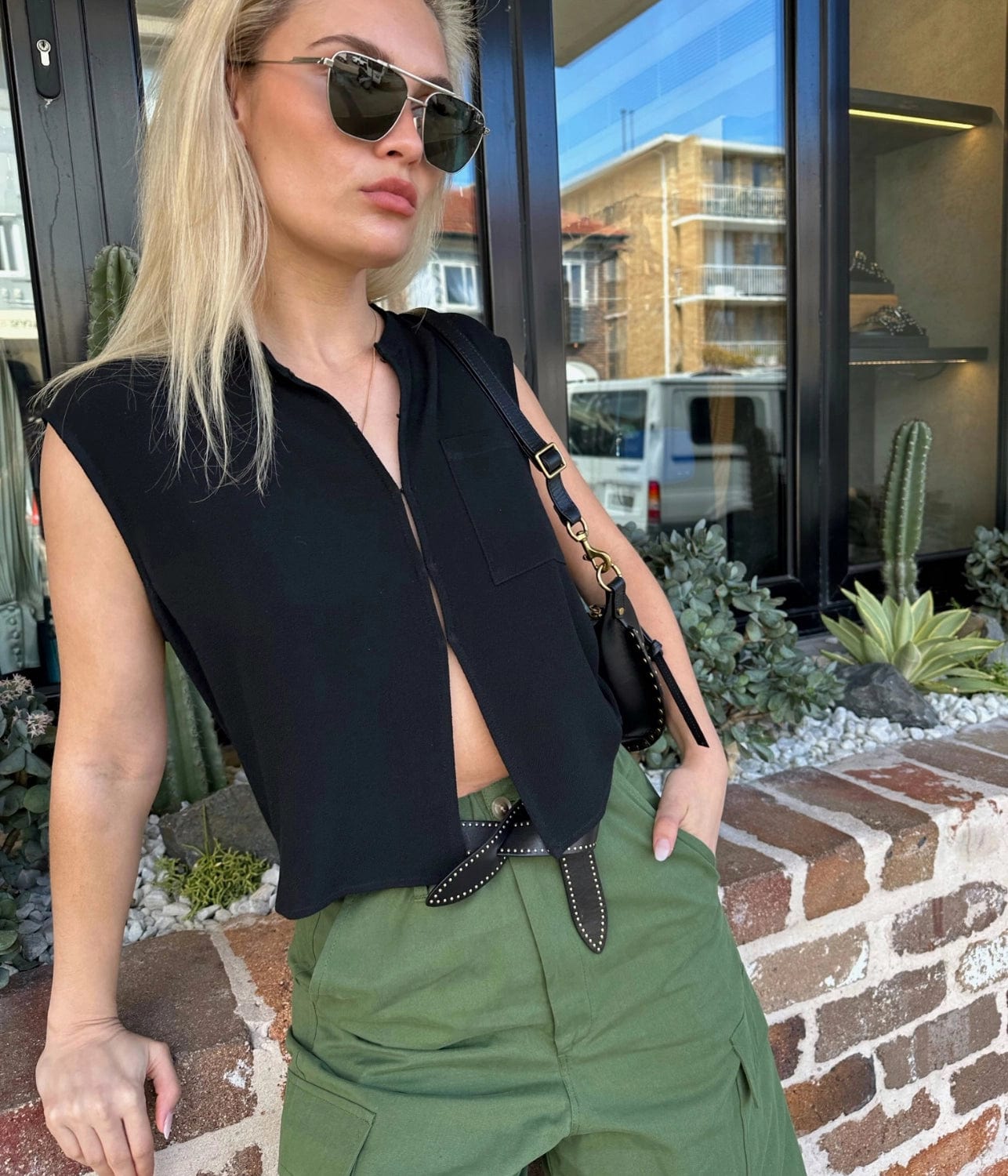 CREPE SHELL TOP- BLACK | MATIN | MATIN CREPE SHELL TOP- BLACK
