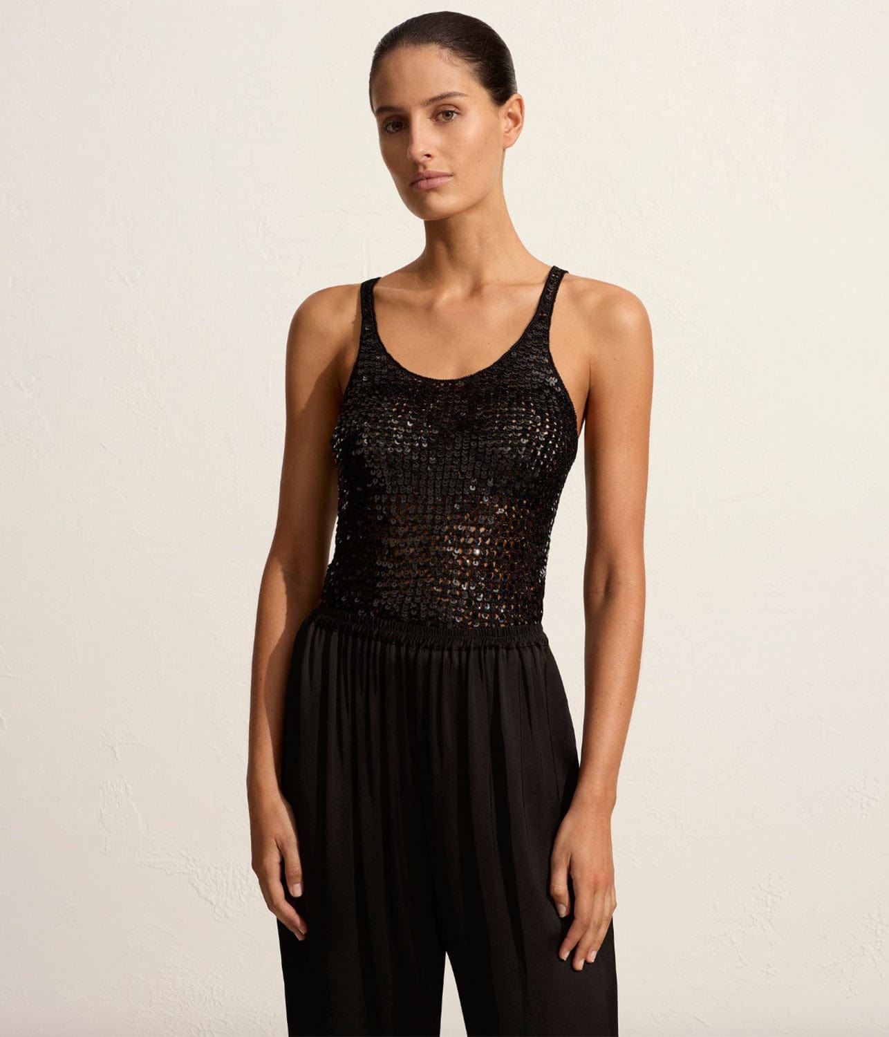 CROCHET SEQUINS TANK- BLACK | MATTEAU | MATTEAU CROCHET SEQUINS TANK- BLACK