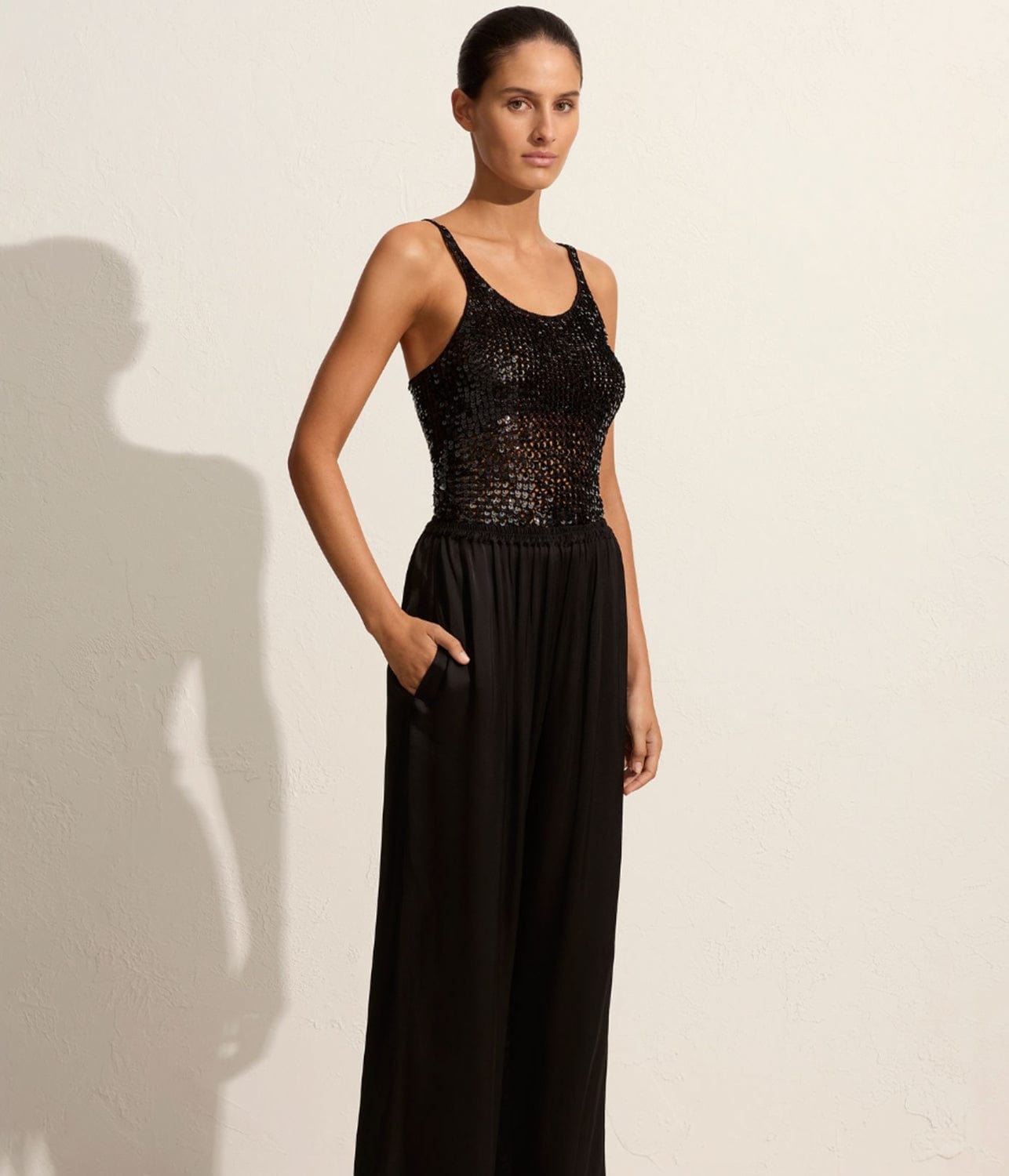 CROCHET SEQUINS TANK- BLACK | MATTEAU | MATTEAU CROCHET SEQUINS TANK- BLACK