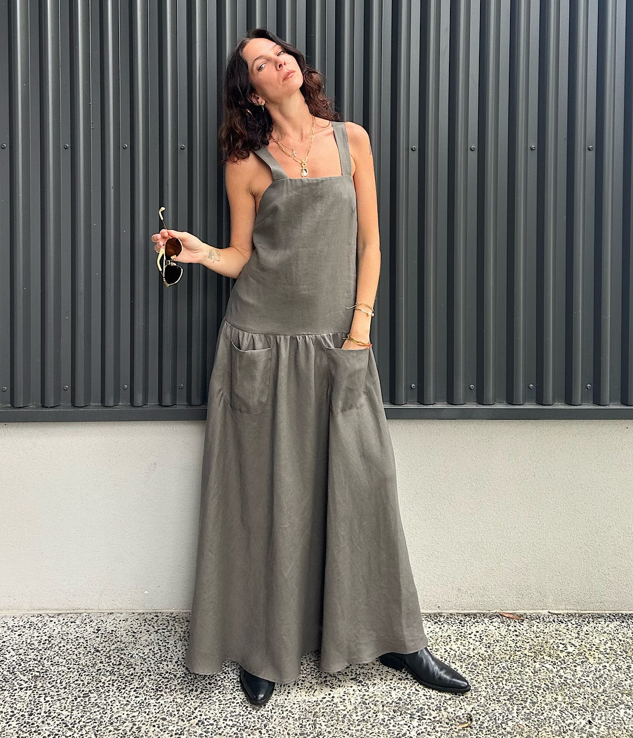 CROSS BACK DRESS- KHAKI | MATIN | MATIN CROSS BACK DRESS- KHAKI