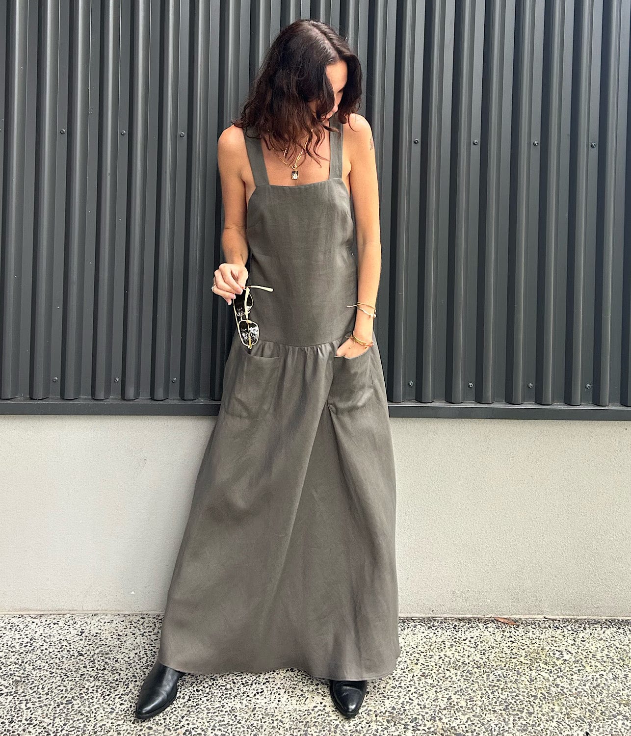 CROSS BACK DRESS- KHAKI | MATIN | MATIN CROSS BACK DRESS- KHAKI