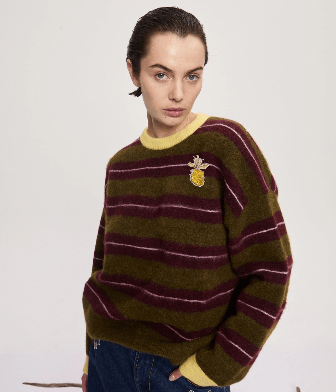 DOMENICA OLIVE STRIPE SWEATER | ALEMAIS ALEMAIS DOMENICA OLIVE STRIPE SWEATER