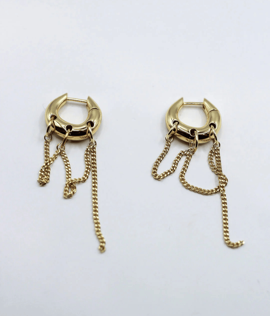DRIPPING CHAIN HUGGIE EARRINGS | BRASS F+H STUDIOS DRIPPING CHAIN HUGGIE EARRINGS | BRASS