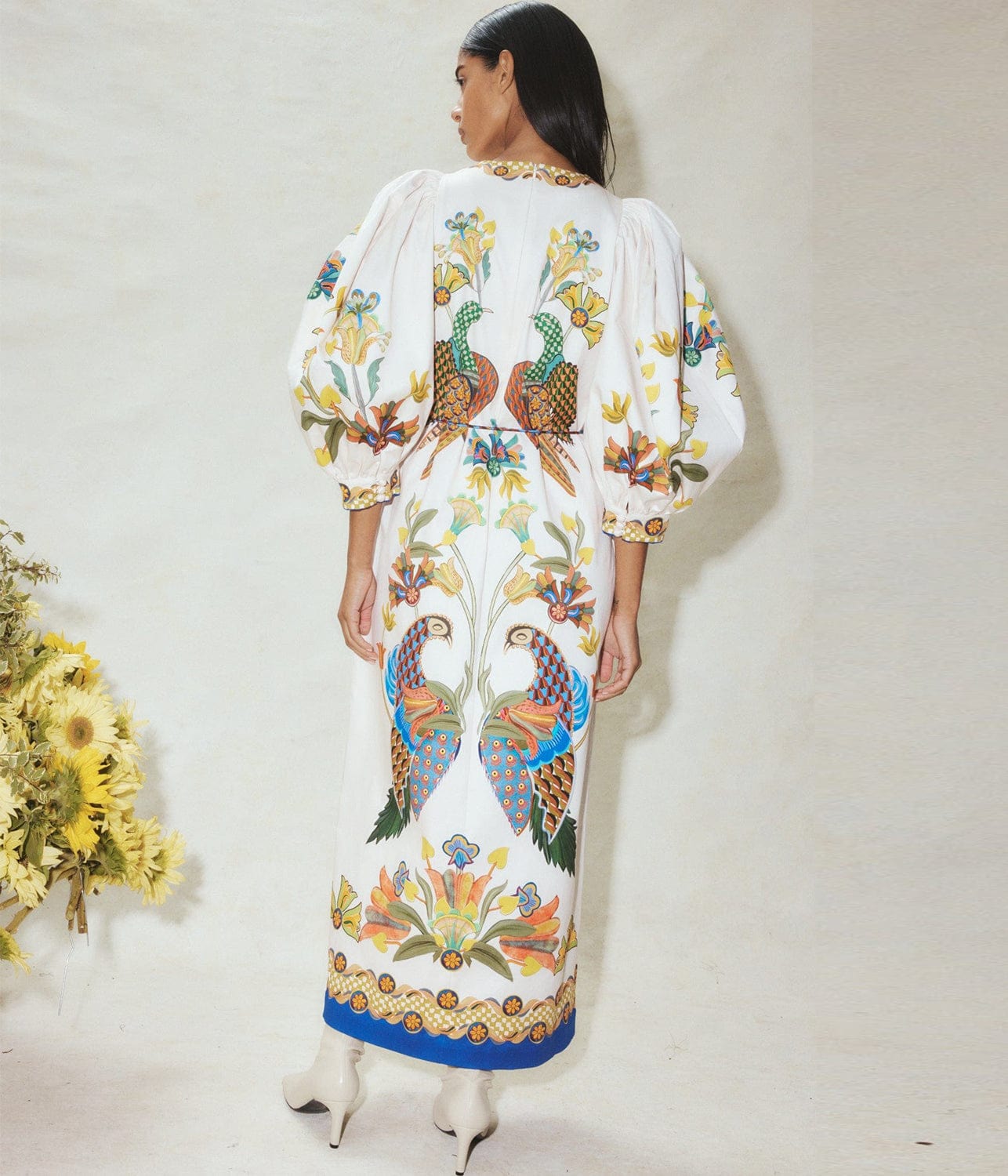 EFFIE PUFF SLEEVE MIDI DRESS-ECRU | ALEMAIS | ALEMAIS EFFIE PUFF SLEEVE MIDI DRESS-ECRU
