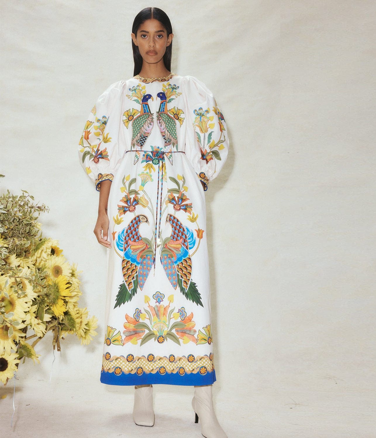EFFIE PUFF SLEEVE MIDI DRESS-ECRU | ALEMAIS | ALEMAIS EFFIE PUFF SLEEVE MIDI DRESS-ECRU
