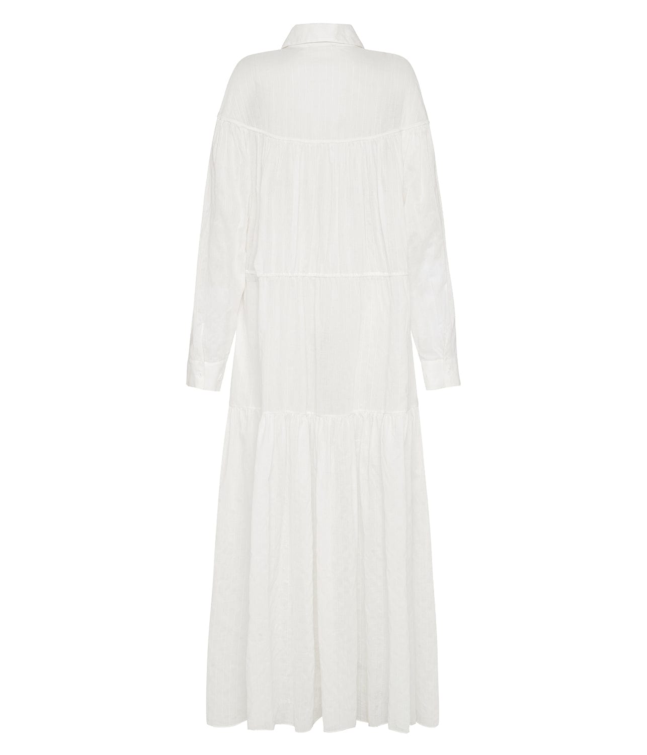 EMBROIDERED TIERED DRAWCORD DRESS- WHITE | MATTEAU | MATTEAU EMBROIDERED TIERED DRAWCORD DRESS- WHITE