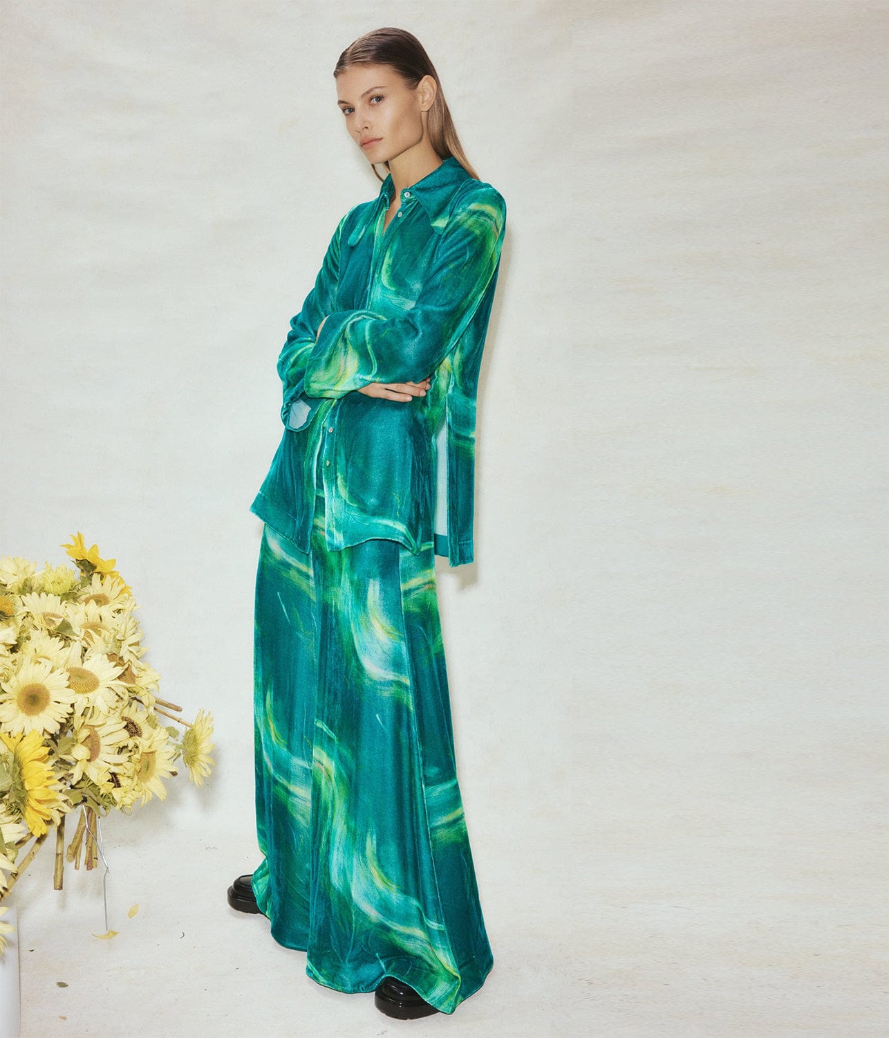 FELIX VELVET BLOUSE- GREEN | ALEMAIS | ALEMAIS FELIX VELVET BLOUSE- GREEN