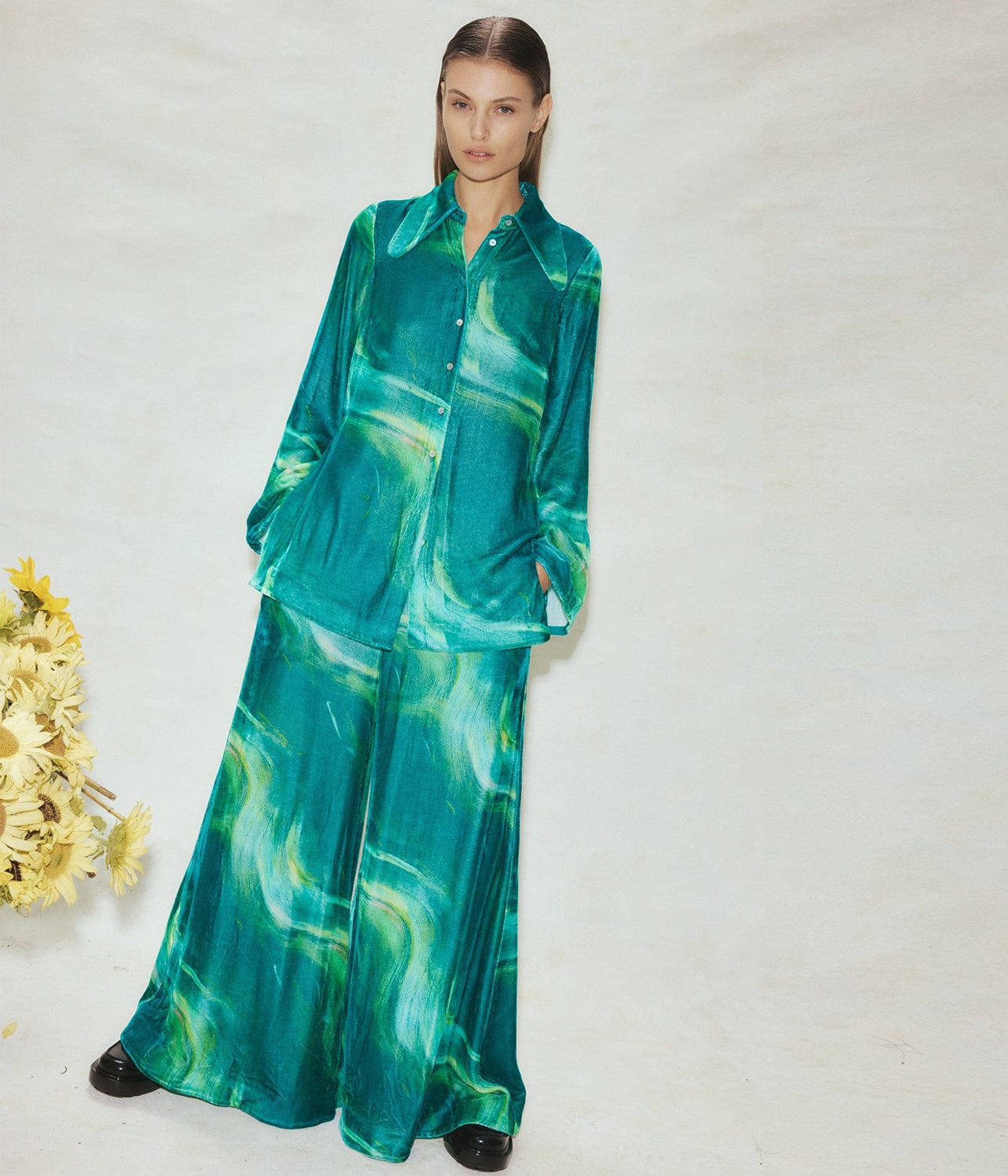 FELIX VELVET BLOUSE- GREEN | ALEMAIS | ALEMAIS FELIX VELVET BLOUSE- GREEN