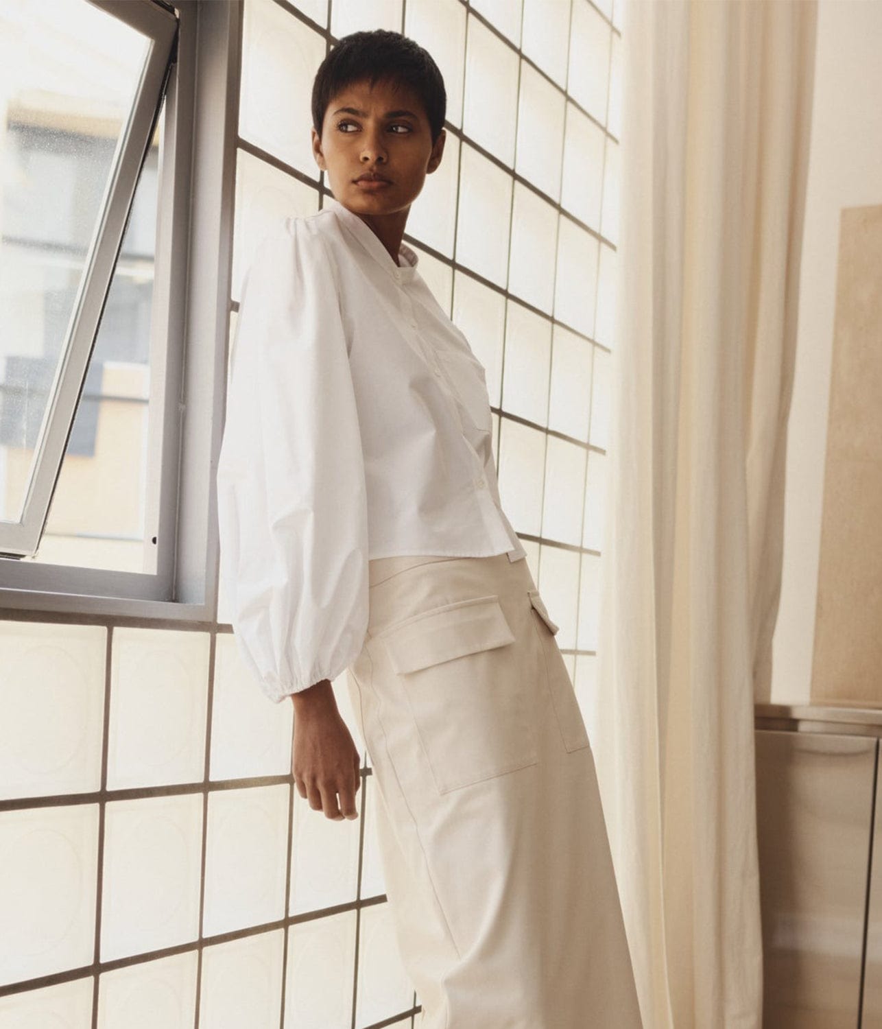 FULL SLEEVE CROP SHIRT- WHITE | MATIN | MATIN FULL SLEEVE CROP SHIRT- WHITE