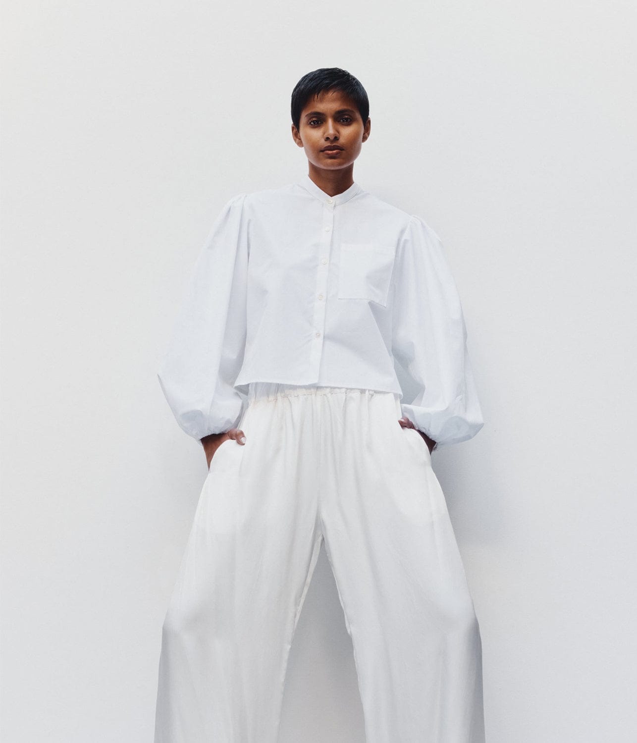 FULL SLEEVE CROP SHIRT- WHITE | MATIN | MATIN FULL SLEEVE CROP SHIRT- WHITE