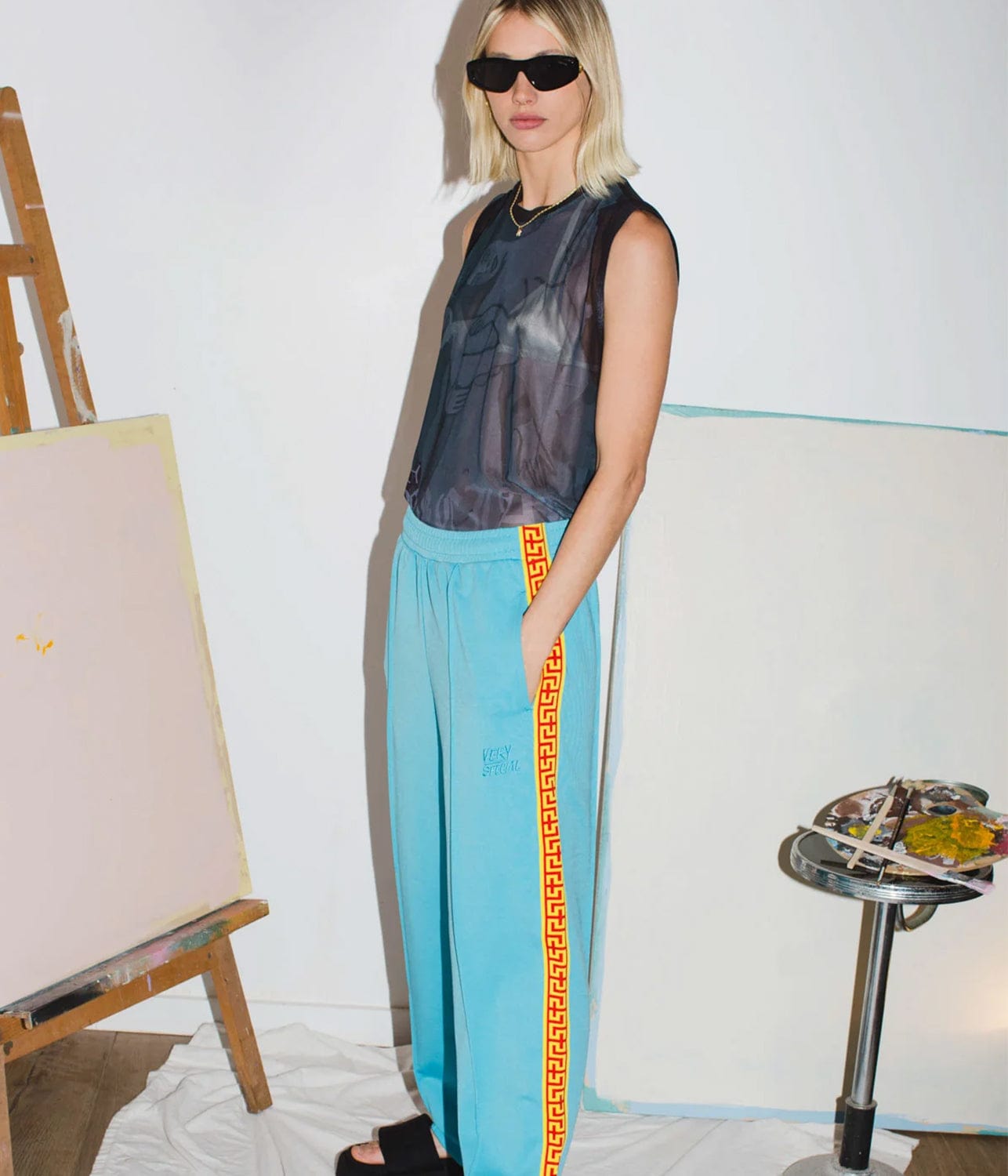 GEO TRACK PANT- BLUE | SOMETHING VERY SPECIAL | SOMETHING VERY SPECIAL GEO TRACK PANT- BLUE