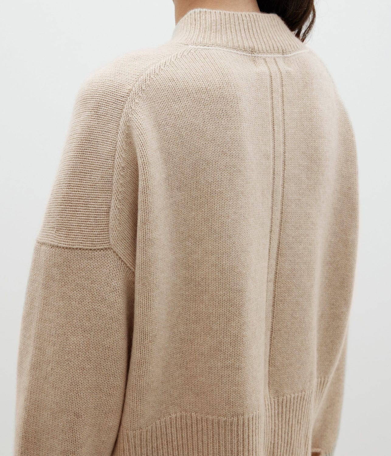 HIGH V BOXY WOOL CASHMERE KNIT- OATMEAL | BASSIKE | Bassike HIGH V BOXY WOOL CASHMERE KNIT- OATMEAL