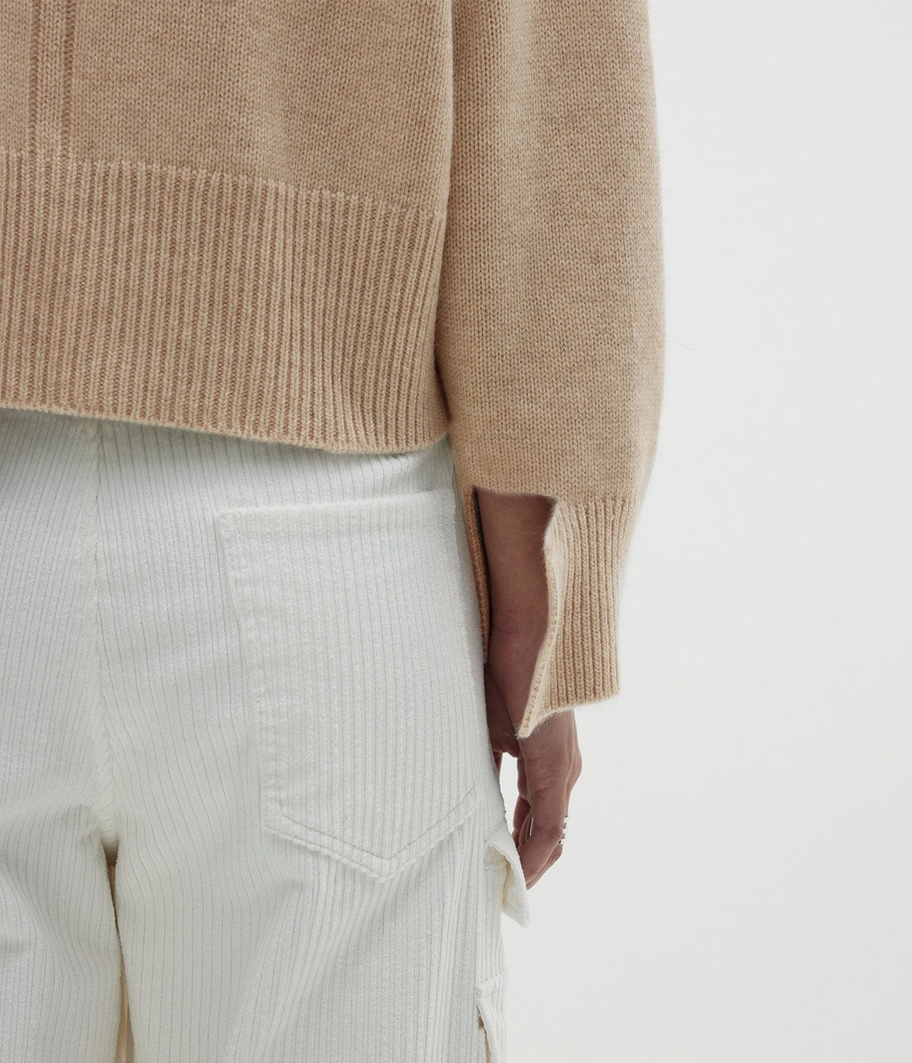 HIGH V BOXY WOOL CASHMERE KNIT- OATMEAL | BASSIKE | Bassike HIGH V BOXY WOOL CASHMERE KNIT- OATMEAL