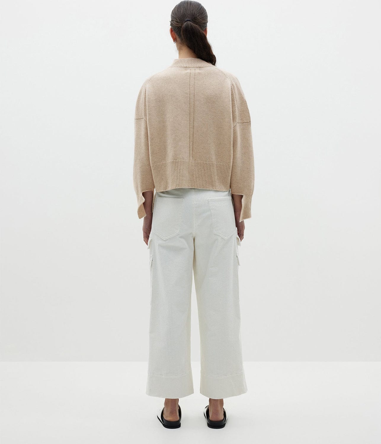 HIGH V BOXY WOOL CASHMERE KNIT- OATMEAL | BASSIKE | Bassike HIGH V BOXY WOOL CASHMERE KNIT- OATMEAL