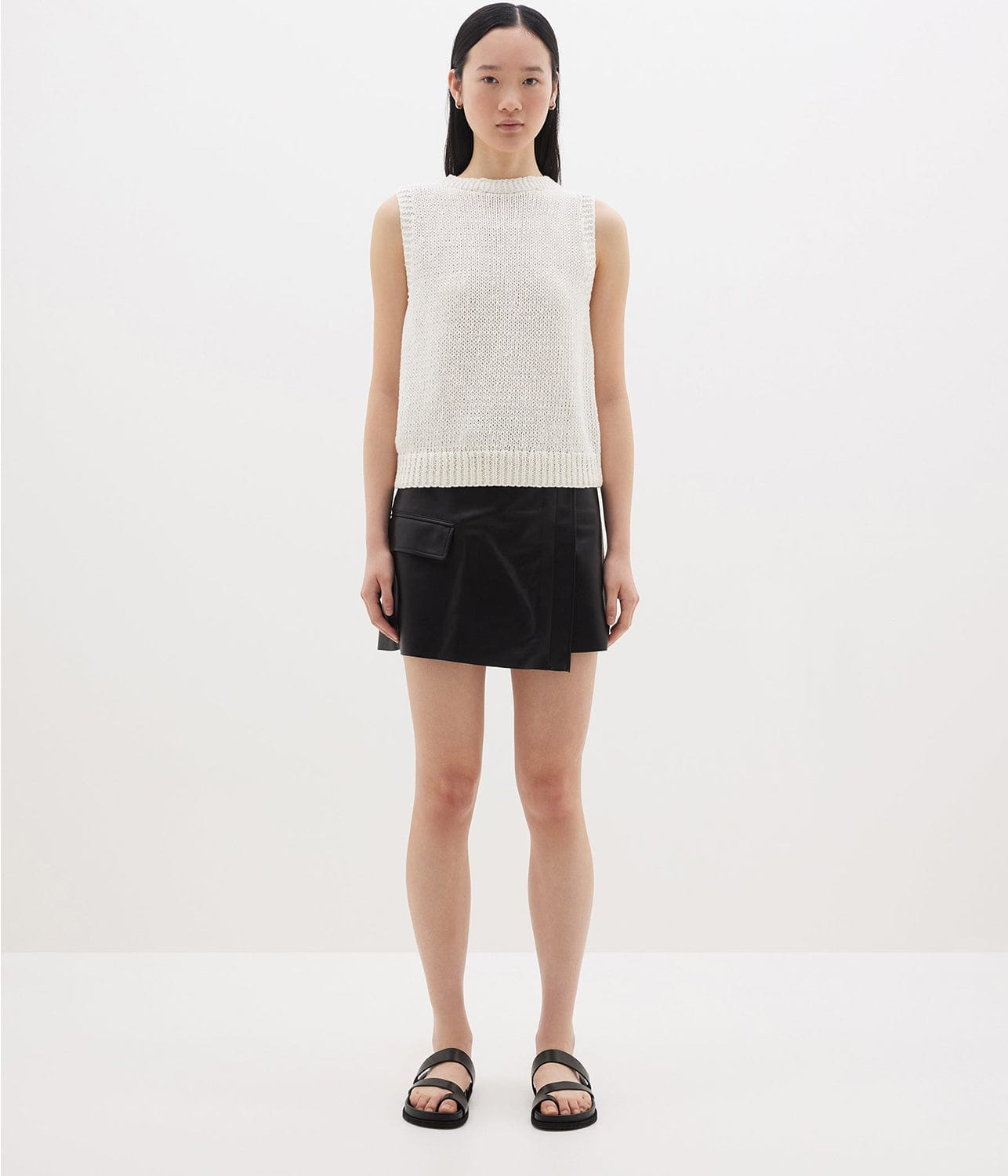 LEATHER WRAP MINI SKIRT- BLACK | BASSIKE | Bassike LEATHER WRAP MINI SKIRT- BLACK