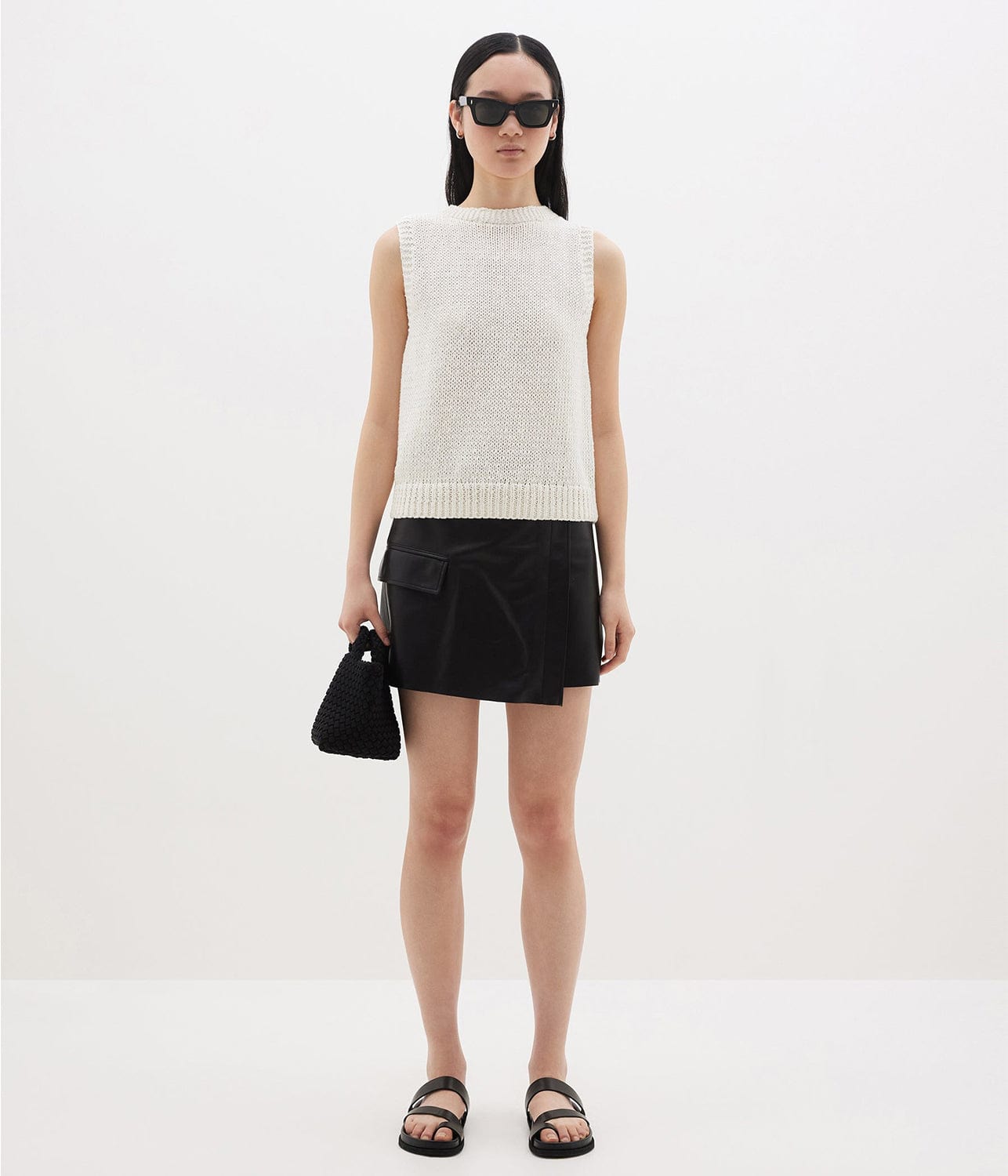 LEATHER WRAP MINI SKIRT- BLACK | BASSIKE | Bassike LEATHER WRAP MINI SKIRT- BLACK