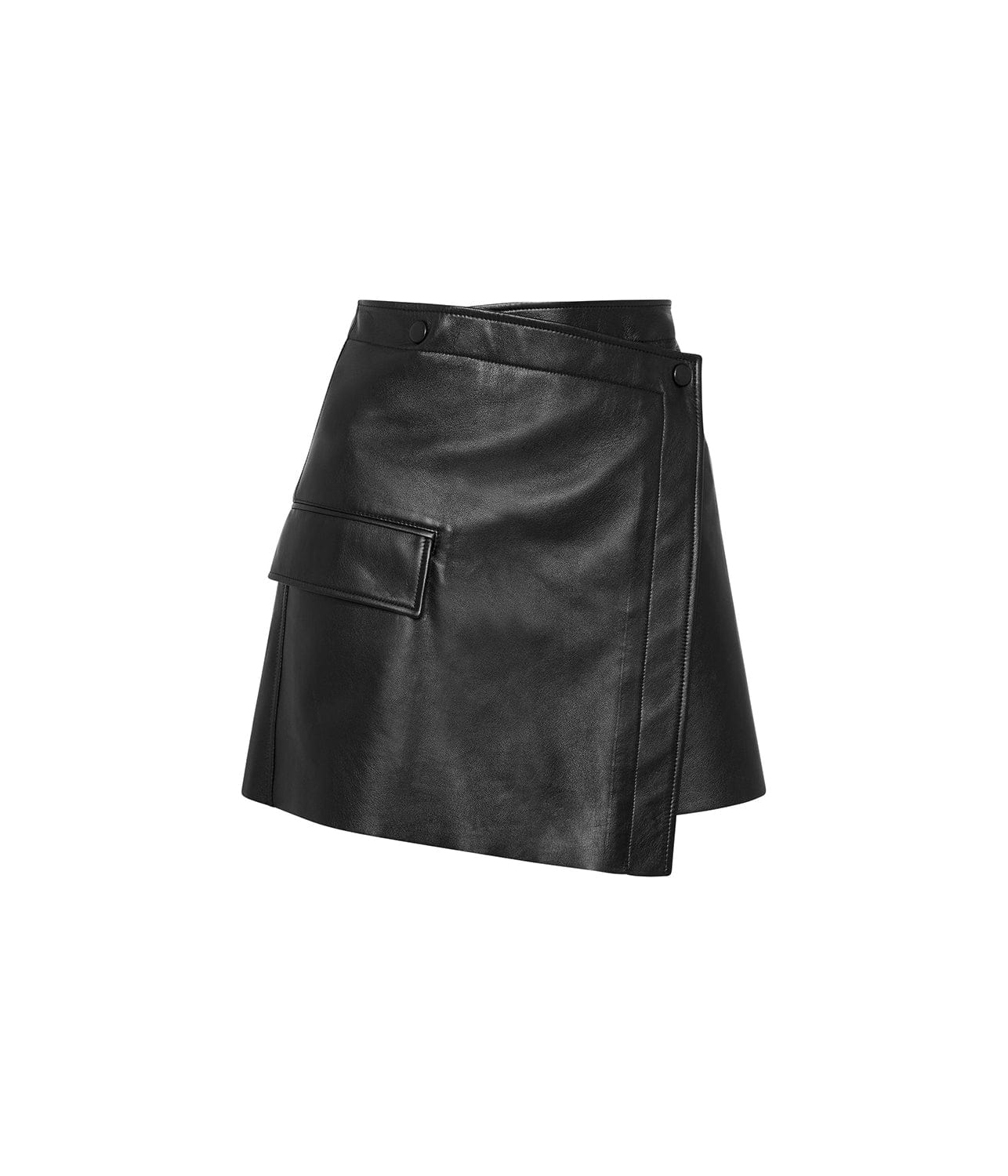 LEATHER WRAP MINI SKIRT- BLACK | BASSIKE | Bassike LEATHER WRAP MINI SKIRT- BLACK