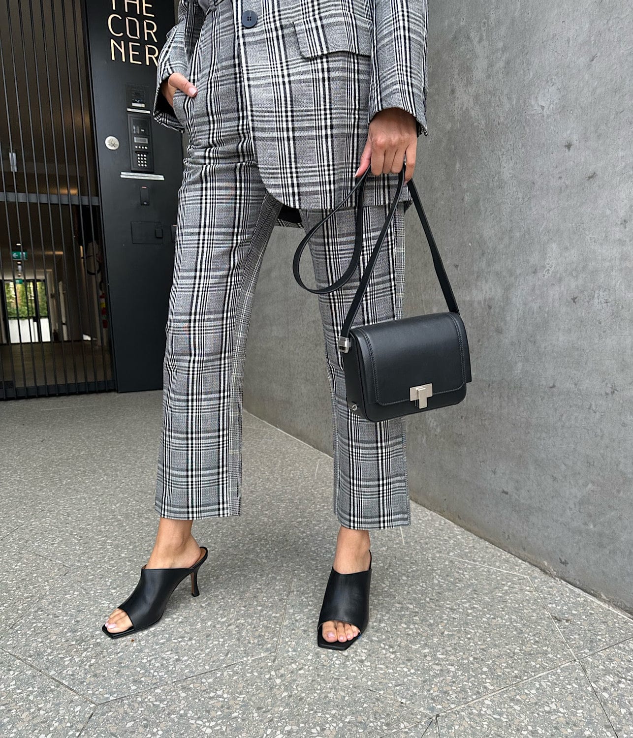 LEO STRAIGHT LEG PANT- BLACK CHECK | LEE MATHEWS | LEE MATHEWS LEO STRAIGHT LEG PANT- BLACK CHECK