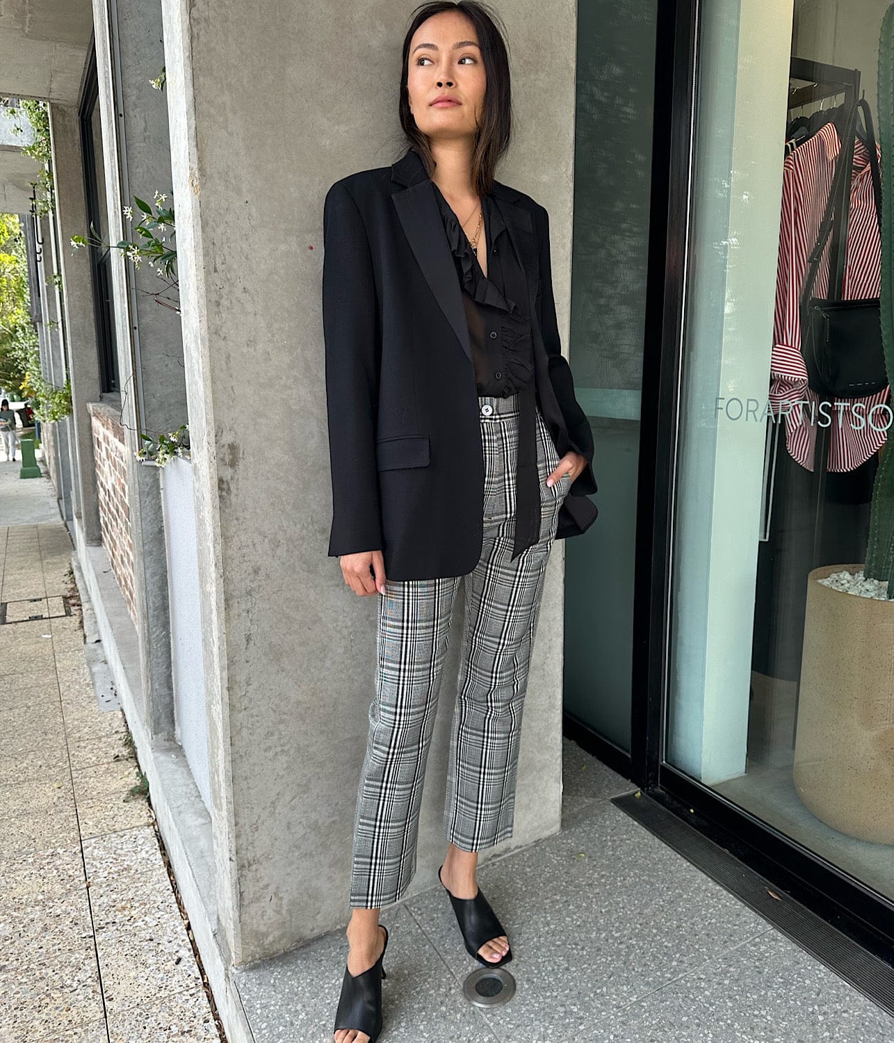 LEO STRAIGHT LEG PANT- BLACK CHECK | LEE MATHEWS | LEE MATHEWS LEO STRAIGHT LEG PANT- BLACK CHECK