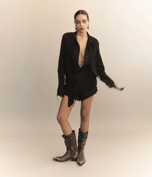 LINUS RAW EDGE COTTON VOILE TIE SHIRT | COURTNEY ZHENG COURTNEY ZHENG LINUS RAW EDGE COTTON VOILE TIE SHIRT