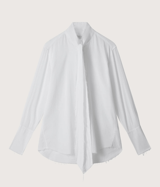 LINUS RAW EDGE COTTON VOILE TIE SHIRT | COURTNEY ZHENG | WHITE COURTNEY ZHENG LINUS RAW EDGE COTTON VOILE TIE SHIRT