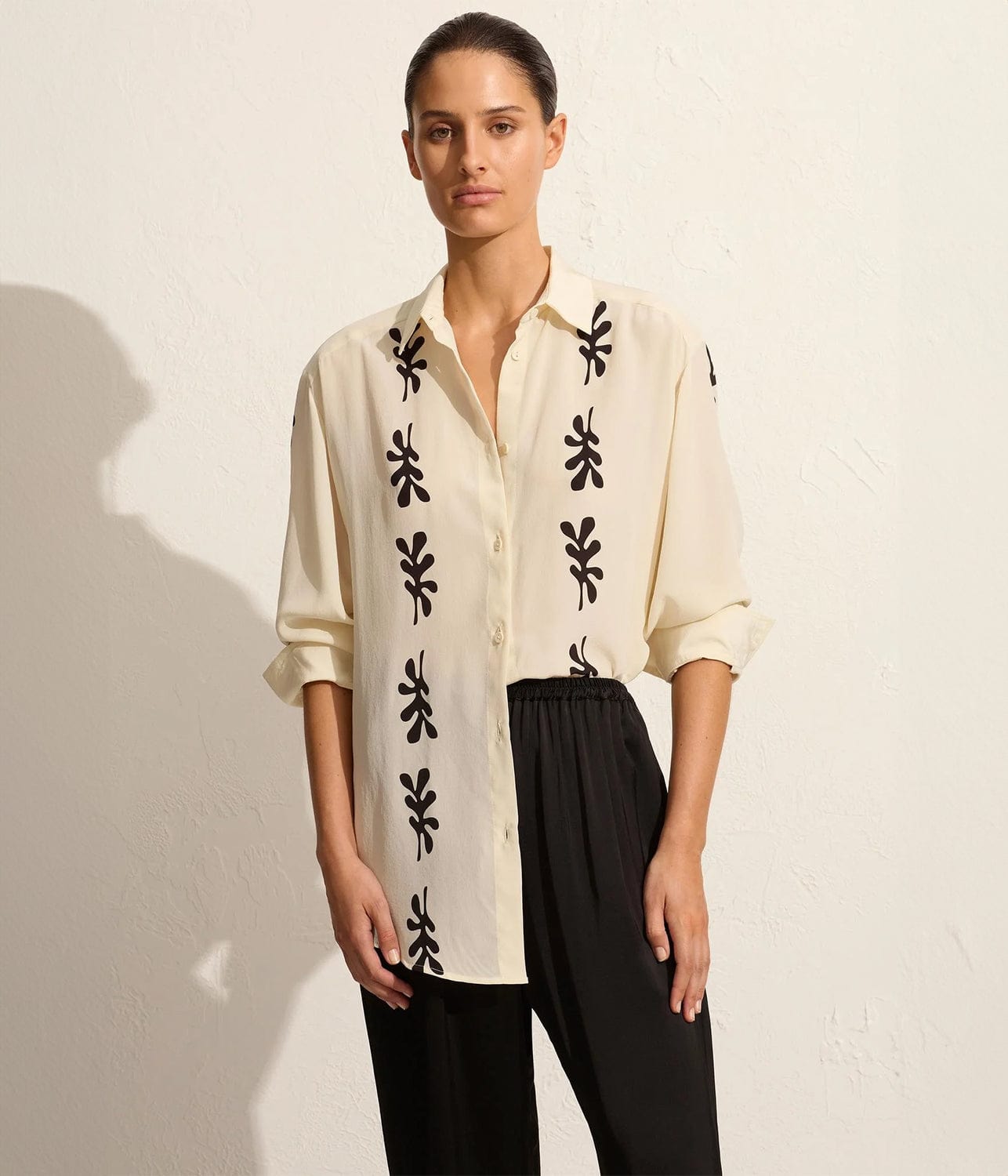 LONG SLEEVE SILK SHIRT- IVORY FIG LEAF | MATTEAU | MATTEAU LONG SLEEVE SILK SHIRT- IVORY FIG LEAF