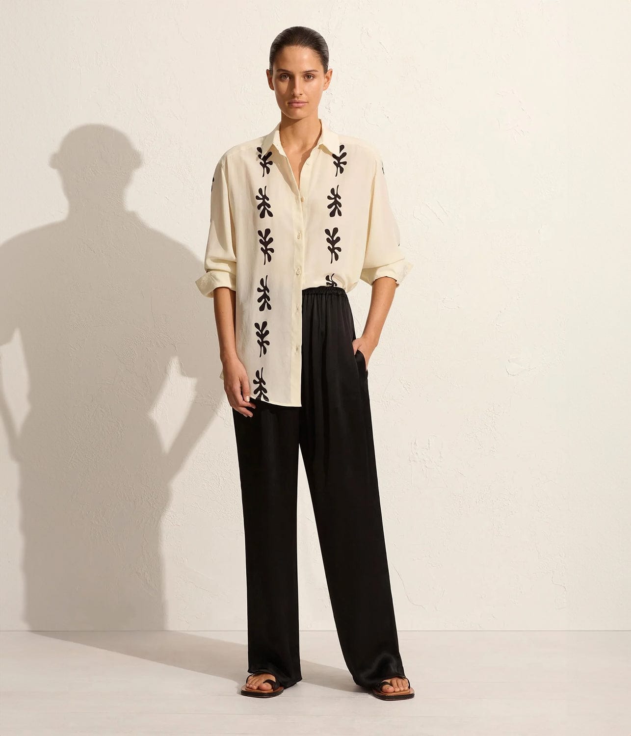 LONG SLEEVE SILK SHIRT- IVORY FIG LEAF | MATTEAU | MATTEAU LONG SLEEVE SILK SHIRT- IVORY FIG LEAF