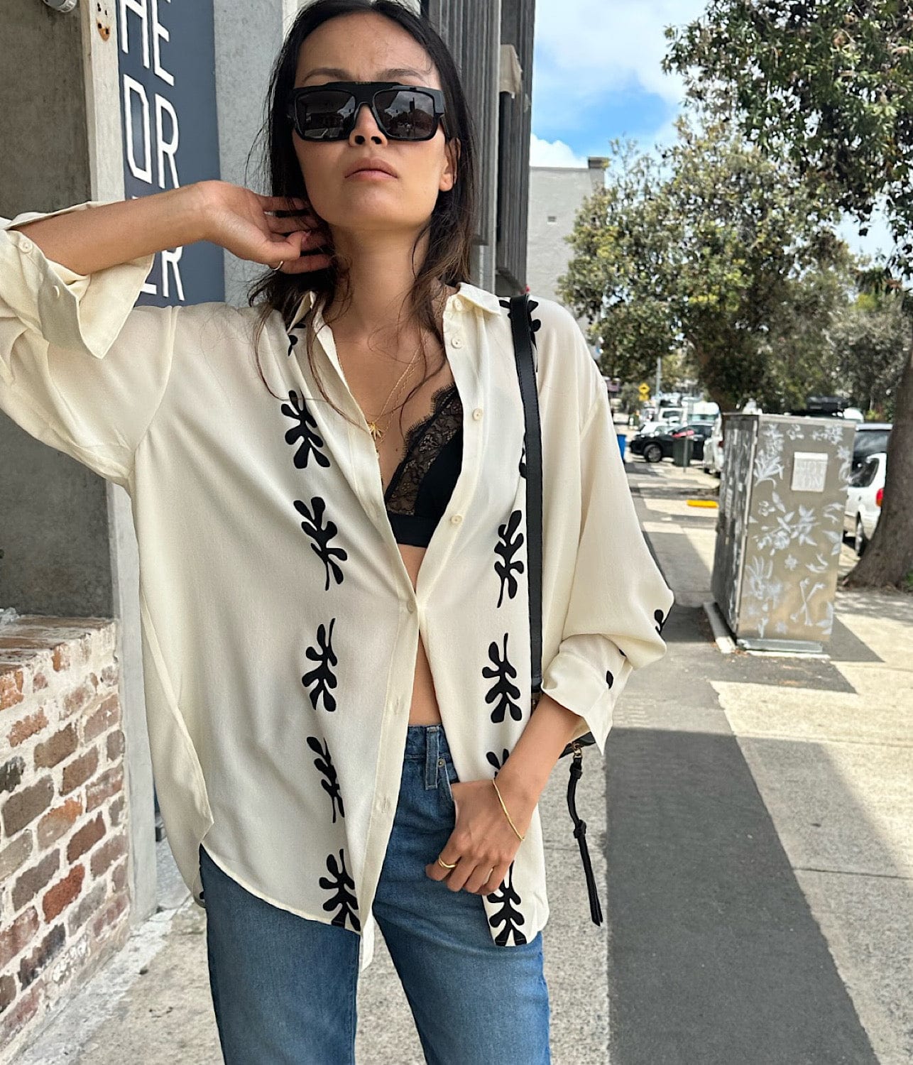 LONG SLEEVE SILK SHIRT- IVORY FIG LEAF | MATTEAU | MATTEAU LONG SLEEVE SILK SHIRT- IVORY FIG LEAF