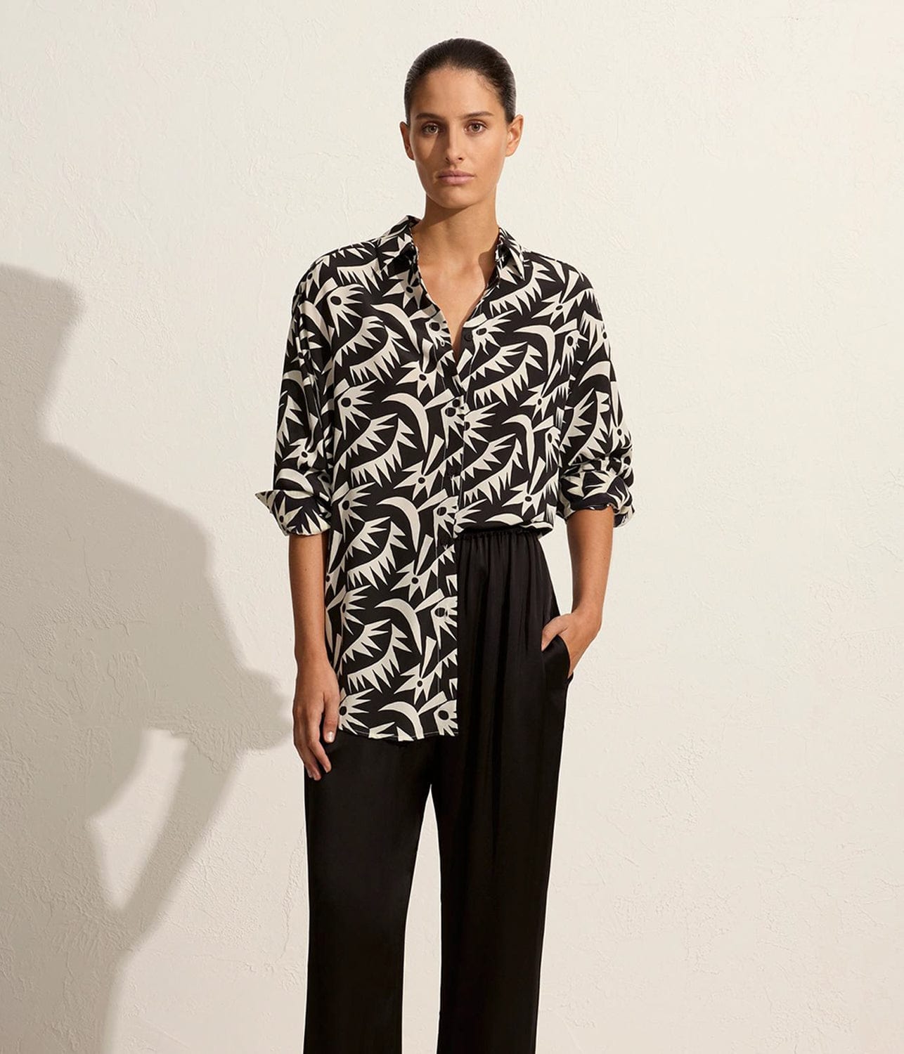 LONG SLEEVE SILK SHIRT- PALMETTO | MATTEAU | MATTEAU LONG SLEEVE SILK SHIRT- PALMETTO